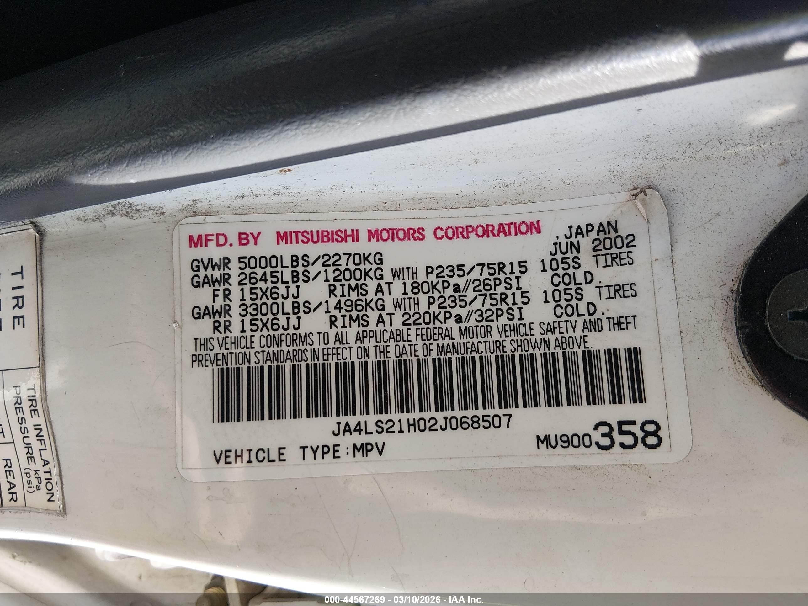 2002 Mitsubishi Montero Sport Es/ls White vin: JA4LS21H02J068507