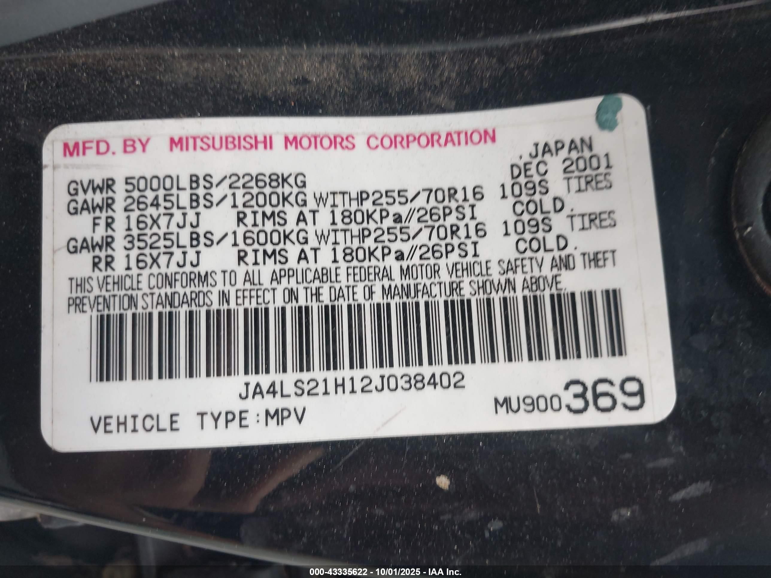 2002 Mitsubishi Montero Sport Es/ls Black vin: JA4LS21H12J038402