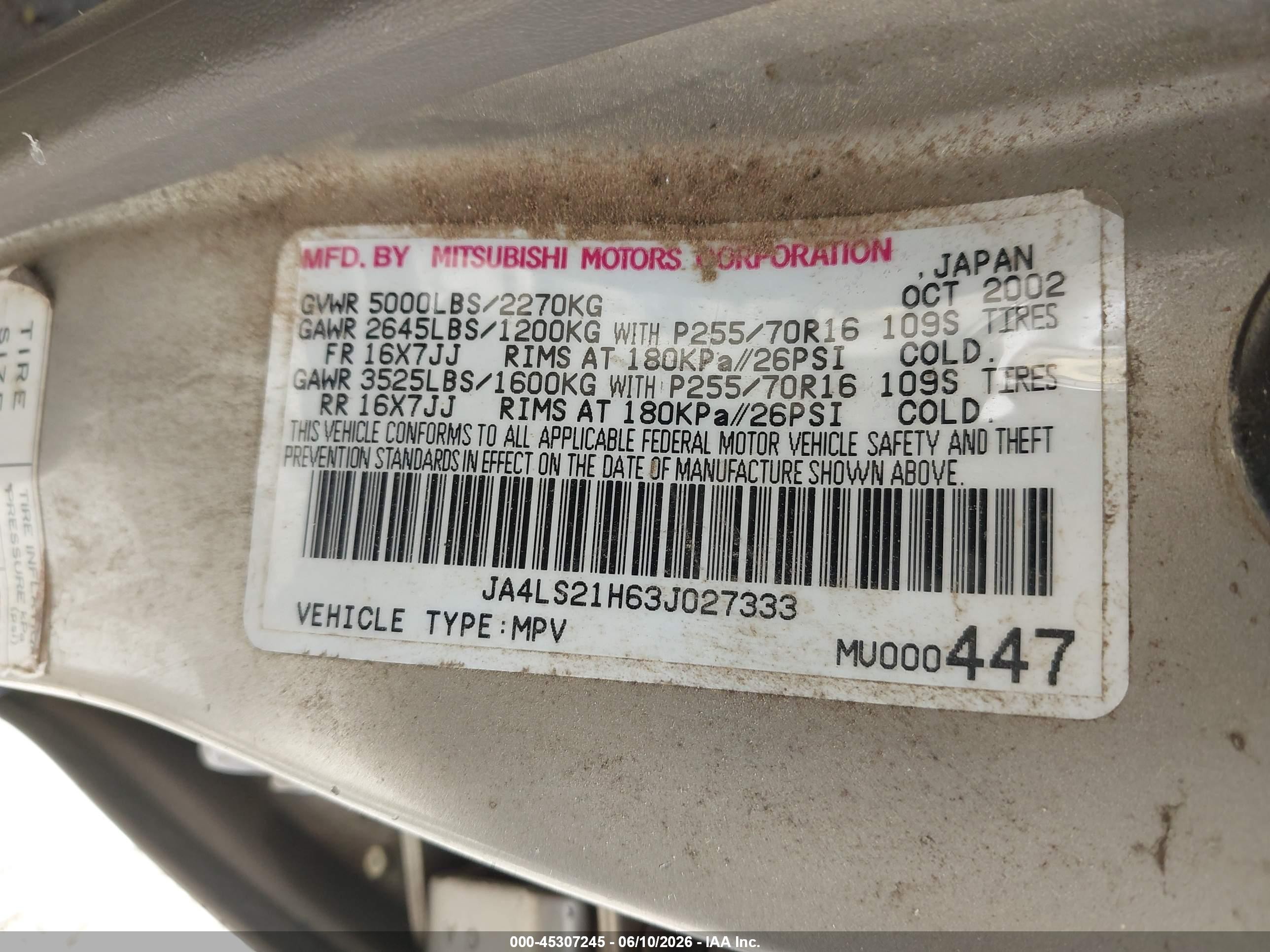 2003 Mitsubishi Montero Sport Es/ls Tan vin: JA4LS21H63J027333