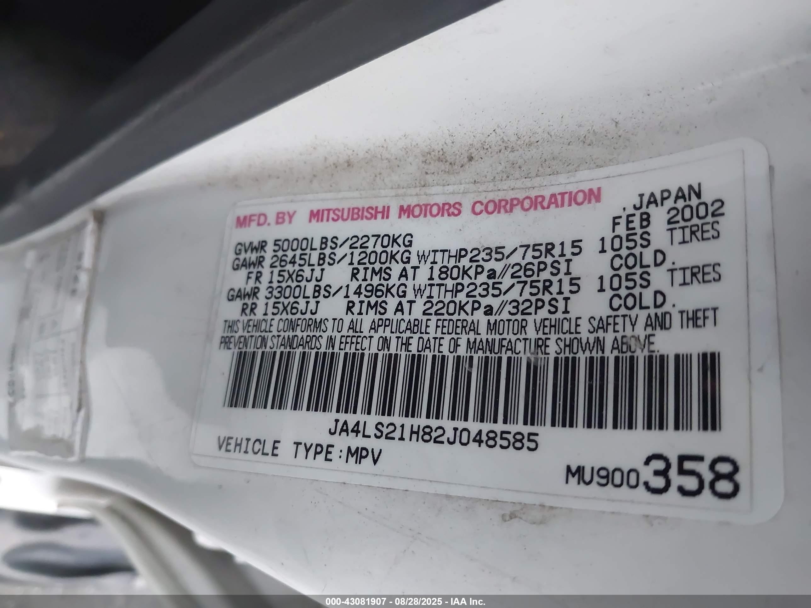 2002 Mitsubishi Montero Sport Es/ls White vin: JA4LS21H82J048585