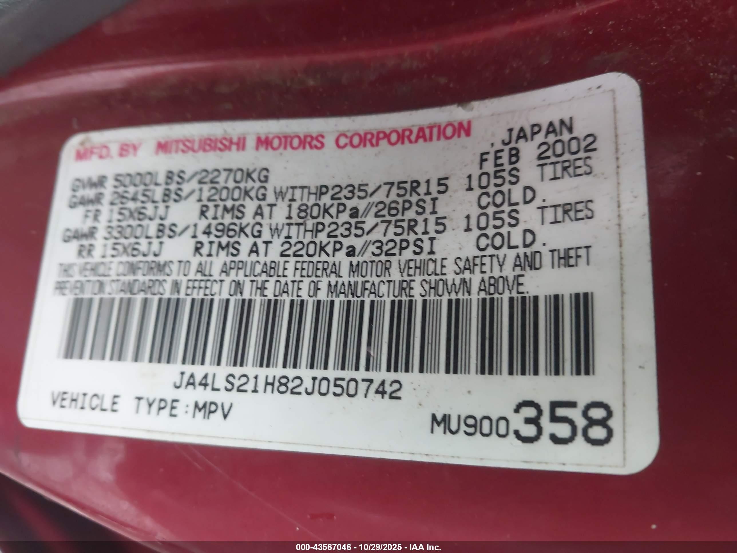 2002 Mitsubishi Montero Sport Es/ls Burgundy vin: JA4LS21H82J050742