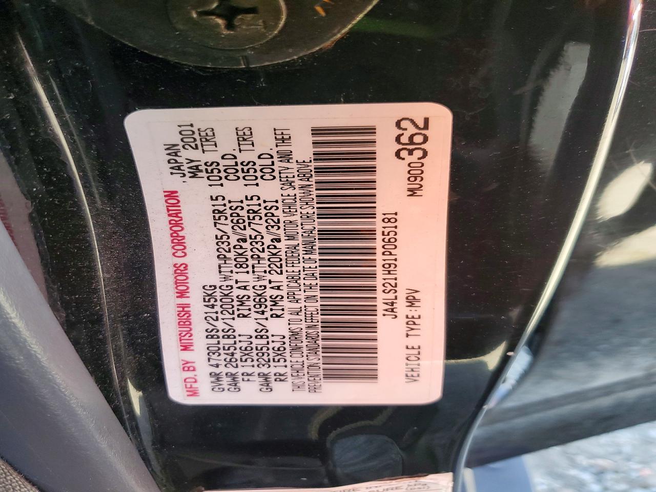 2001 Mitsubishi Montero Sport Es Черный vin: JA4LS21H91P065181