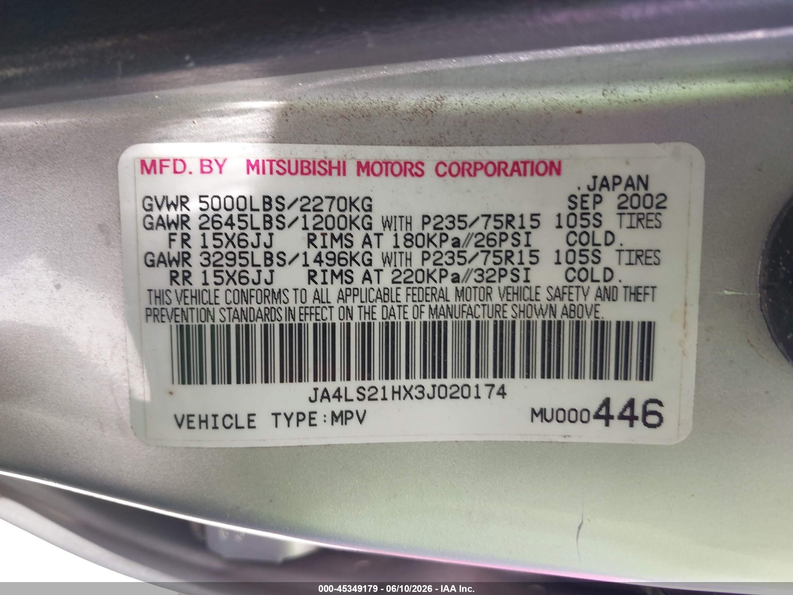 2003 Mitsubishi Montero Sport Es/ls Silver vin: JA4LS21HX3J020174