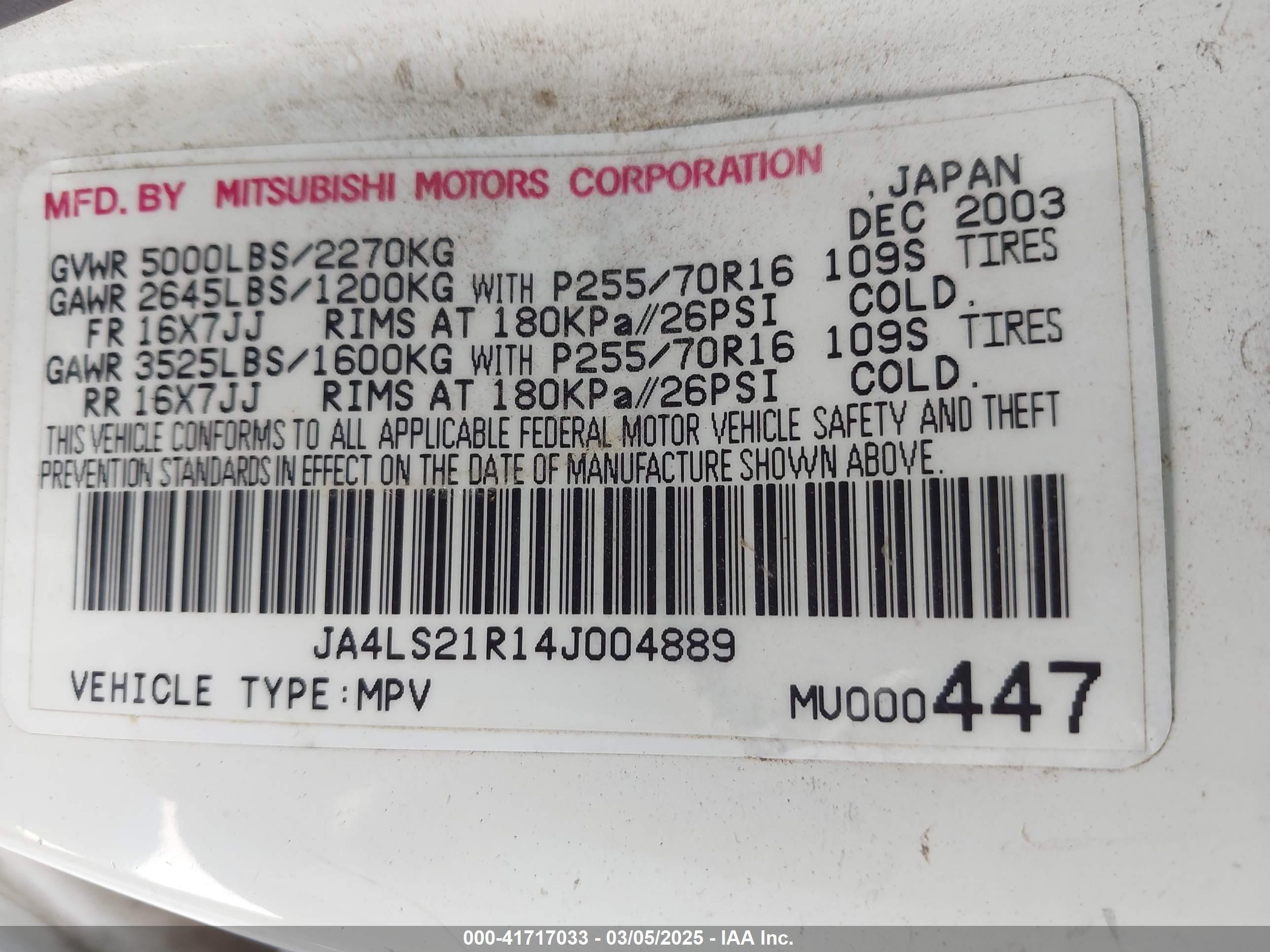 2004 Mitsubishi Montero Sport Ls White vin: JA4LS21R14J004889