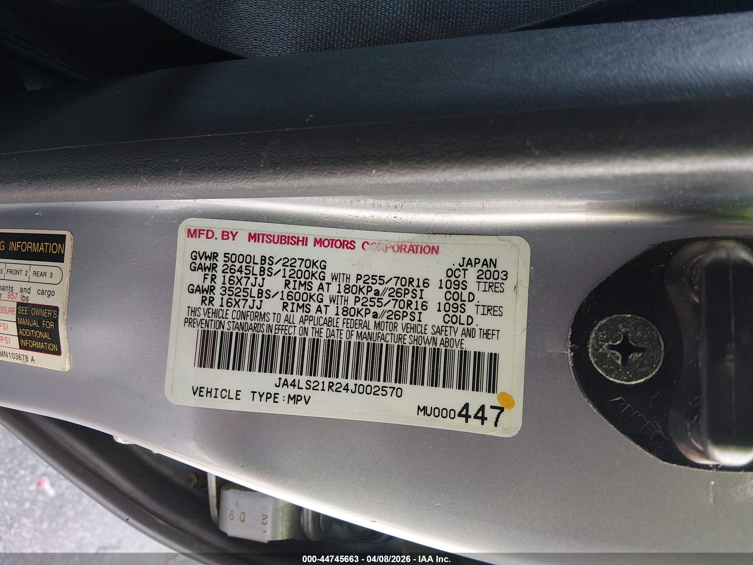 2004 Mitsubishi Montero Sport Ls Silver vin: JA4LS21R24J002570