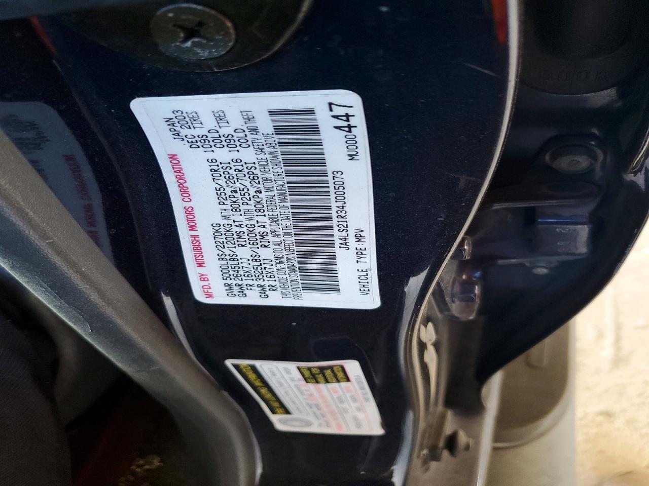 2004 Mitsubishi Montero Sport Es Blue vin: JA4LS21R34J005073