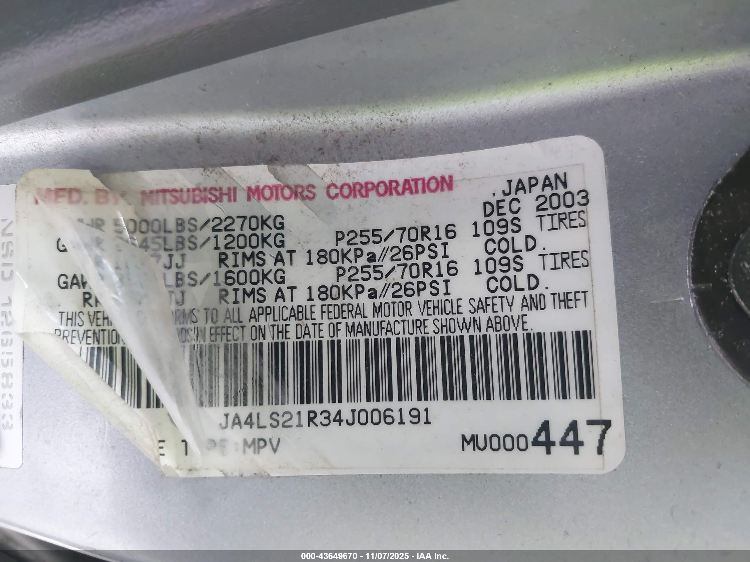 2004 Mitsubishi Montero Sport Ls Silver vin: JA4LS21R34J006191