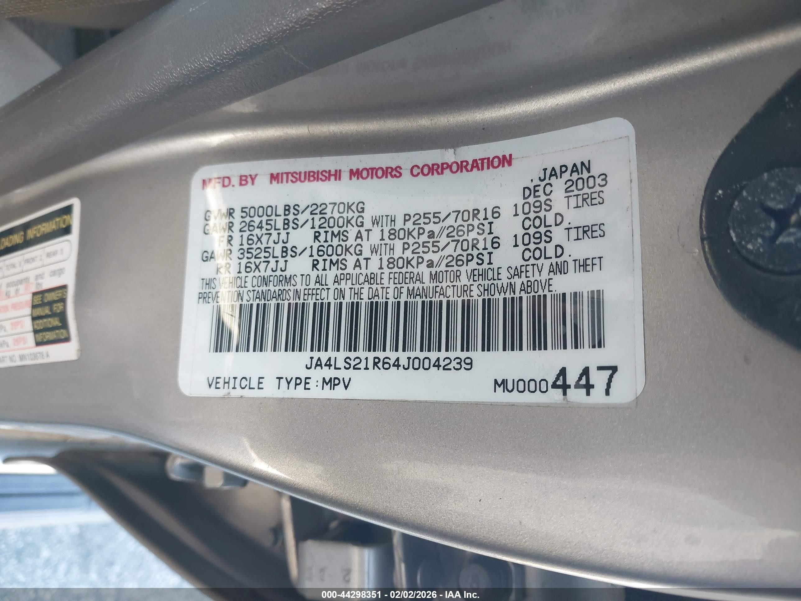 2004 Mitsubishi Montero Sport Ls Gray vin: JA4LS21R64J004239