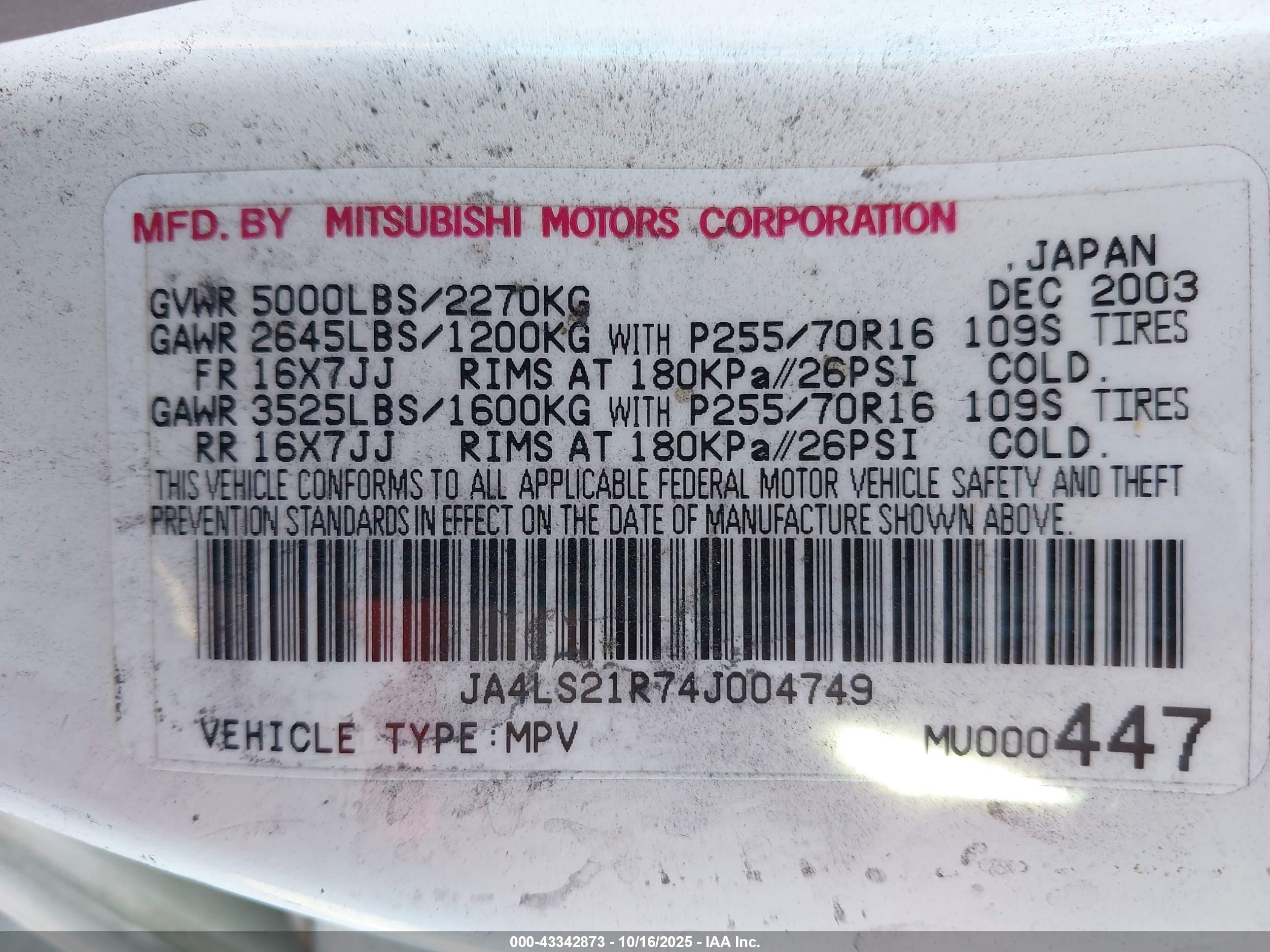 2004 Mitsubishi Montero Sport Ls Белый vin: JA4LS21R74J004749