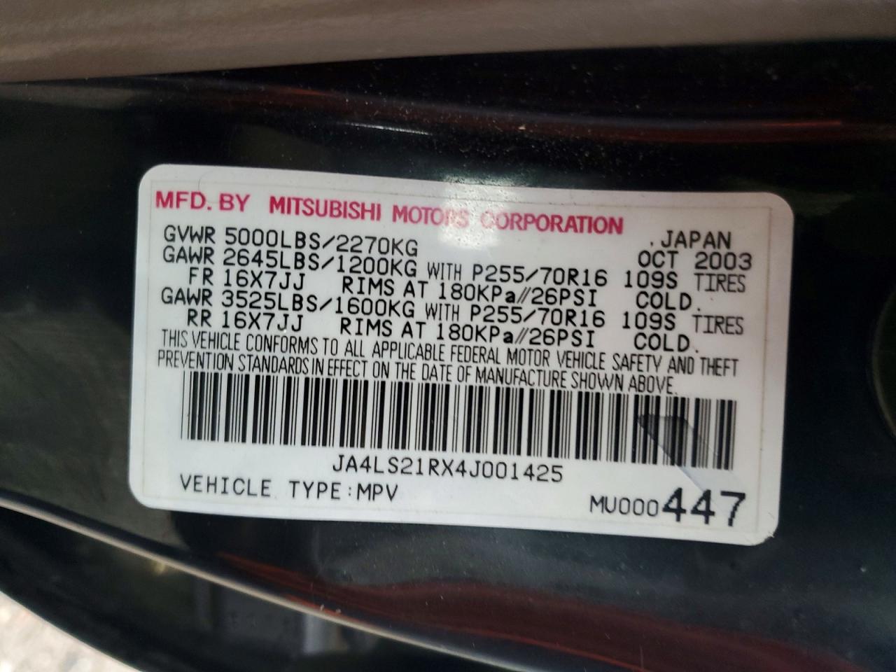 2004 Mitsubishi Montero Sport Es Black vin: JA4LS21RX4J001425