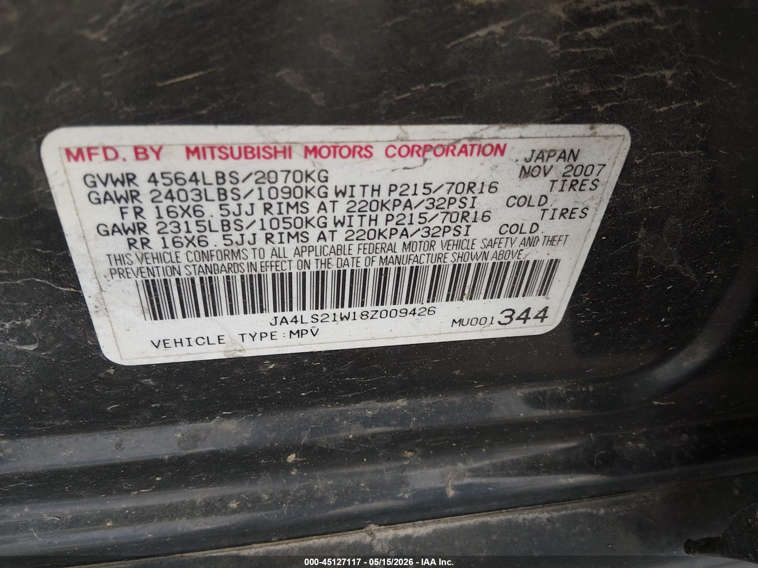 2008 Mitsubishi Outlander Es Black vin: JA4LS21W18Z009426