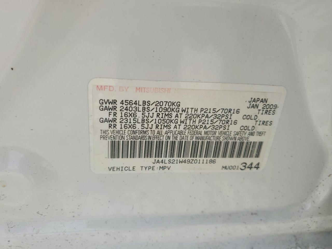 2009 Mitsubishi Outlander Es White vin: JA4LS21W49Z011186