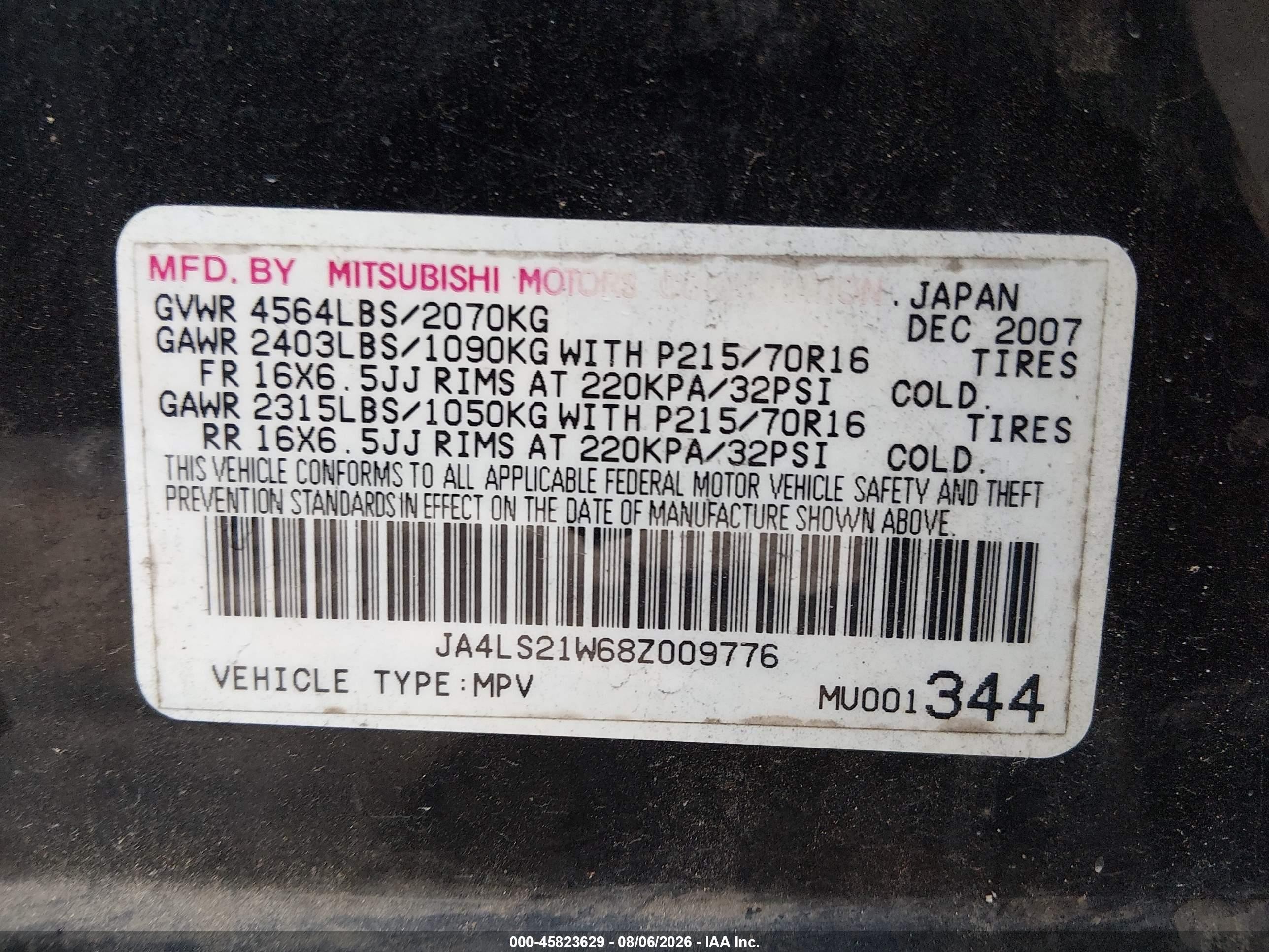 2008 Mitsubishi Outlander Es Black vin: JA4LS21W68Z009776