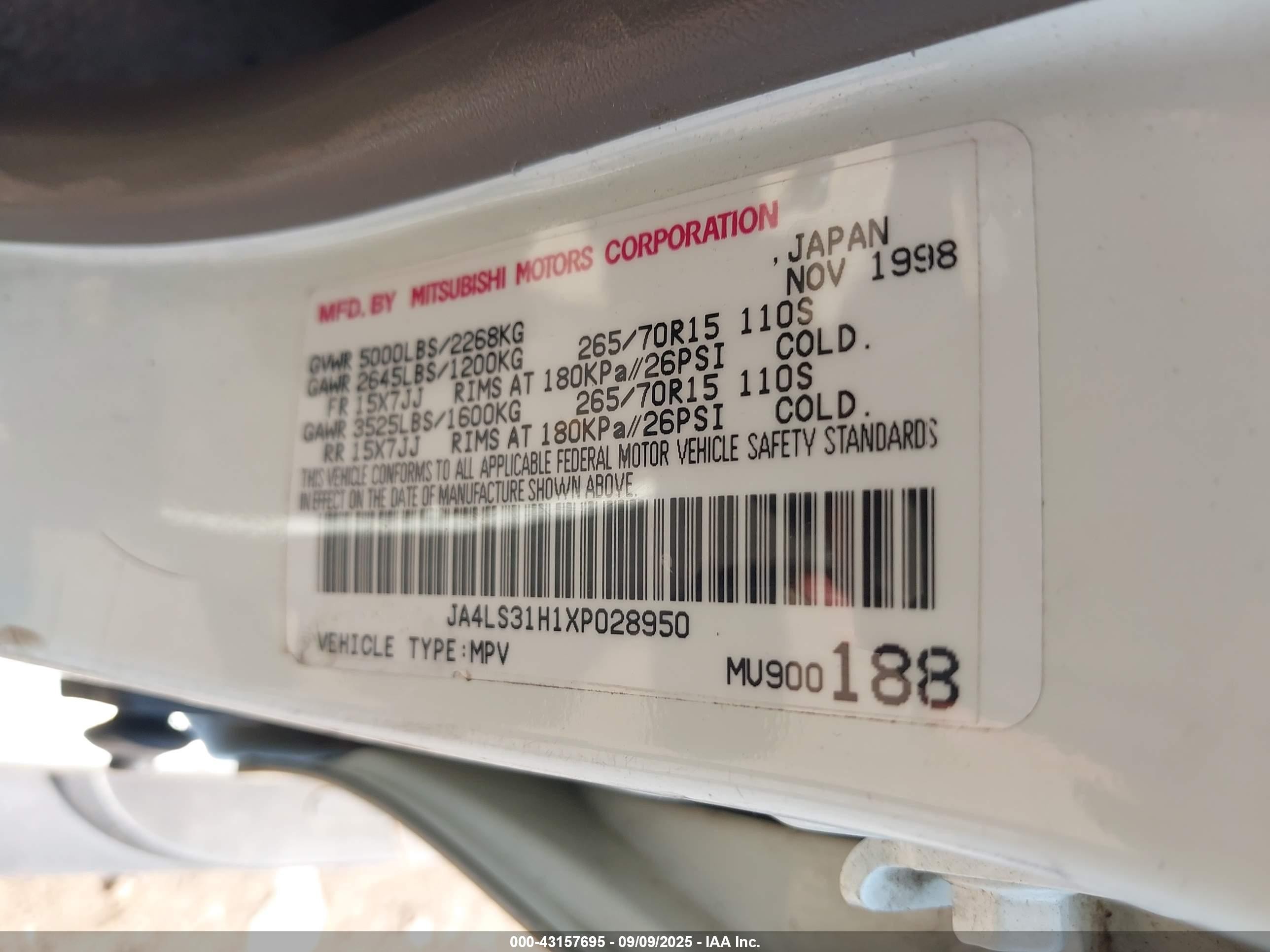 1999 Mitsubishi Montero Sport Ls/xls White vin: JA4LS31H1XP028950