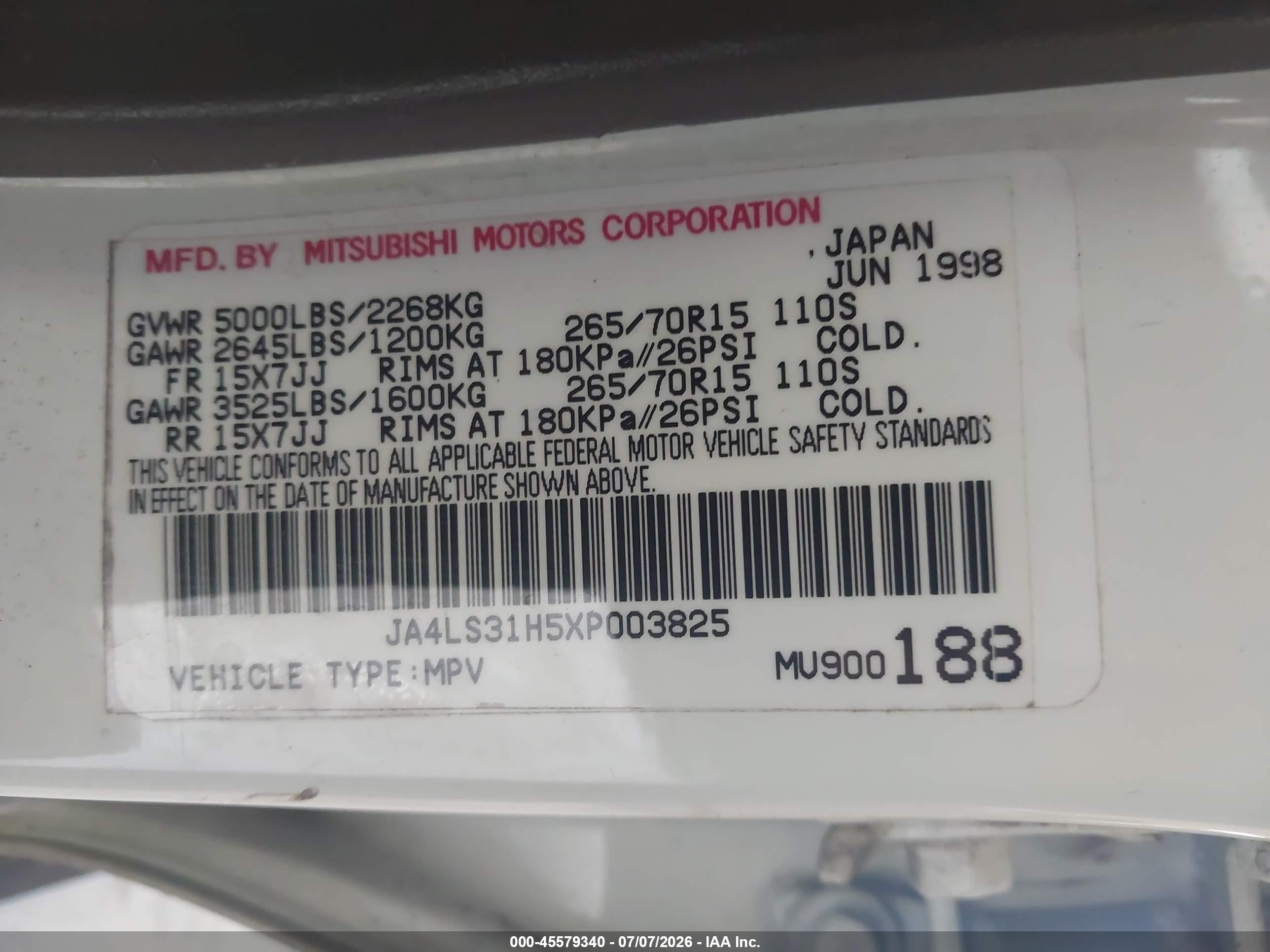 1999 Mitsubishi Montero Sport Ls/xls White vin: JA4LS31H5XP003825