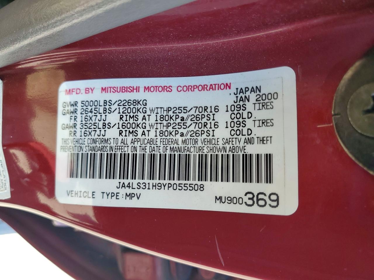 2000 Mitsubishi Montero Sport Ls Burgundy vin: JA4LS31H9YP055508