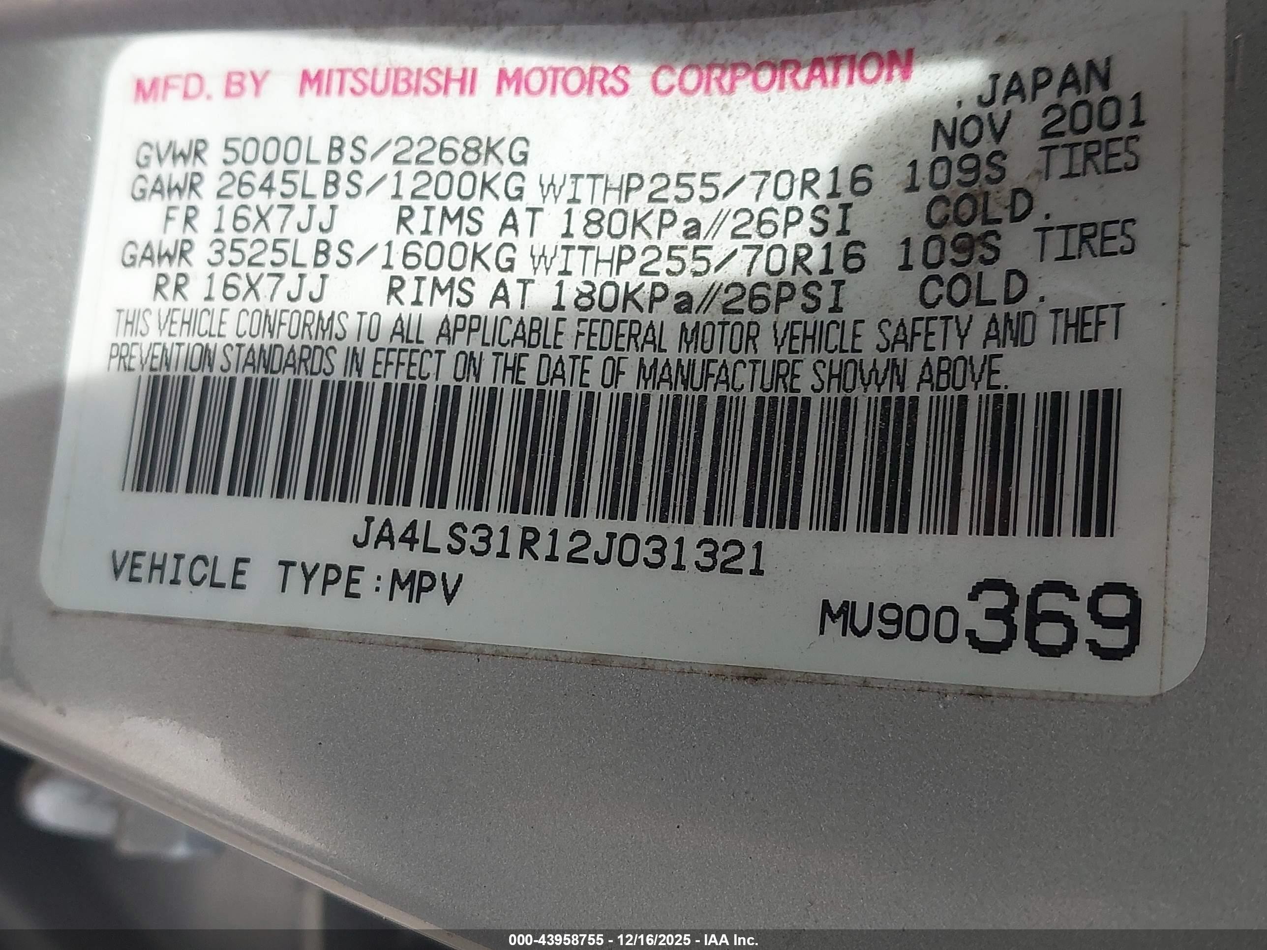 2002 Mitsubishi Montero Sport Xls Silver vin: JA4LS31R12J031321