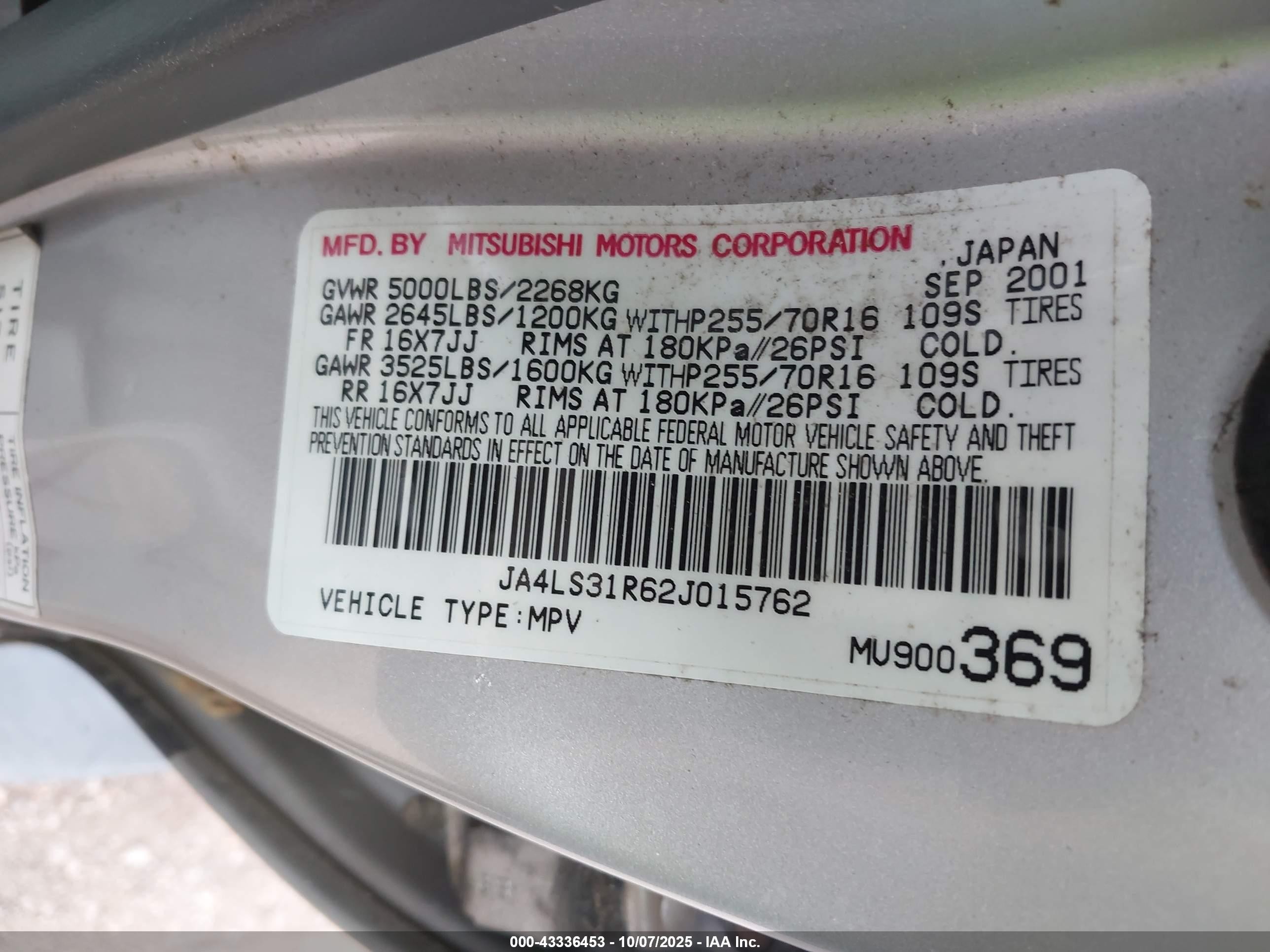 2002 Mitsubishi Montero Sport Xls Silver vin: JA4LS31R62J015762