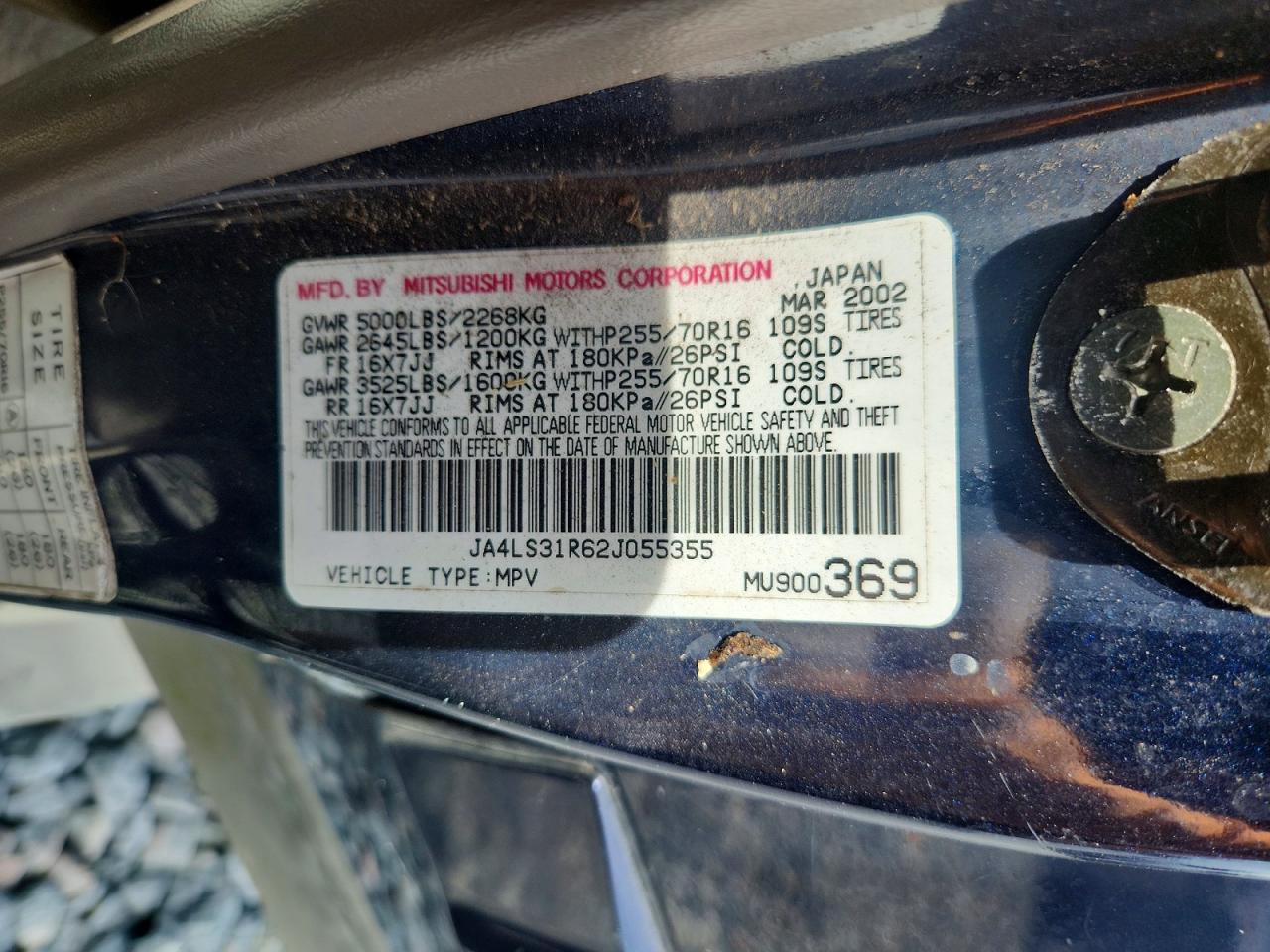 2002 Mitsubishi Montero Sport Xls Blue vin: JA4LS31R62J055355