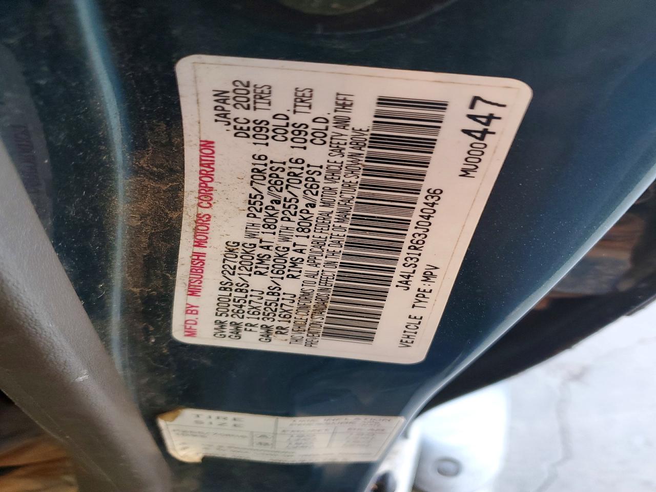 2003 Mitsubishi Montero Sport Xls Teal vin: JA4LS31R63J040436