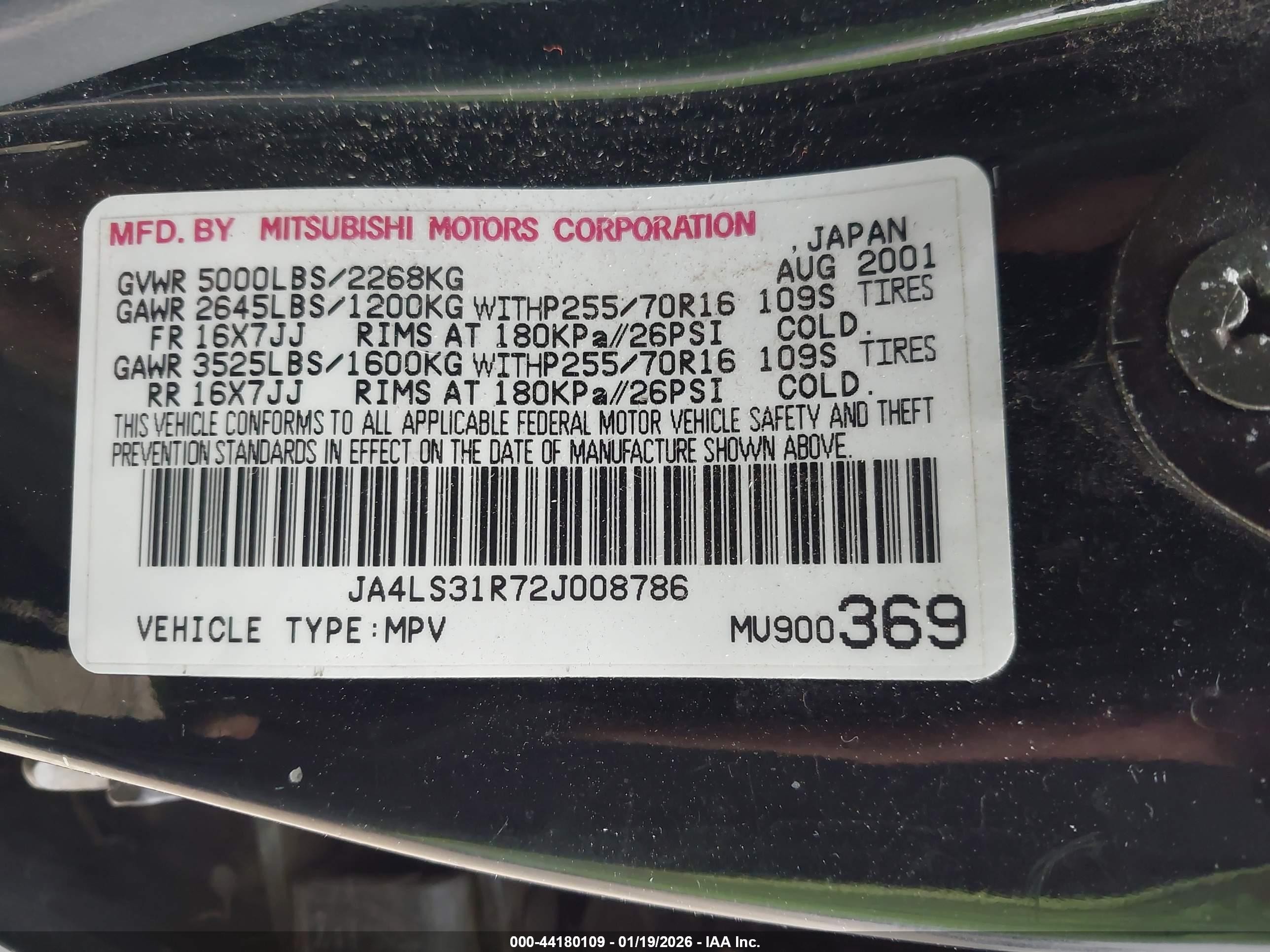 2002 Mitsubishi Montero Sport Xls Black vin: JA4LS31R72J008786