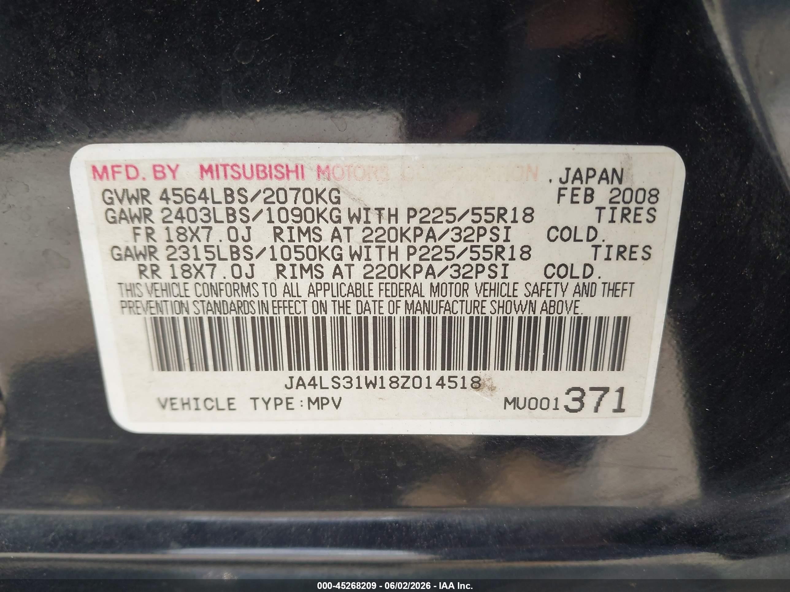 2008 Mitsubishi Outlander Se Black vin: JA4LS31W18Z014518