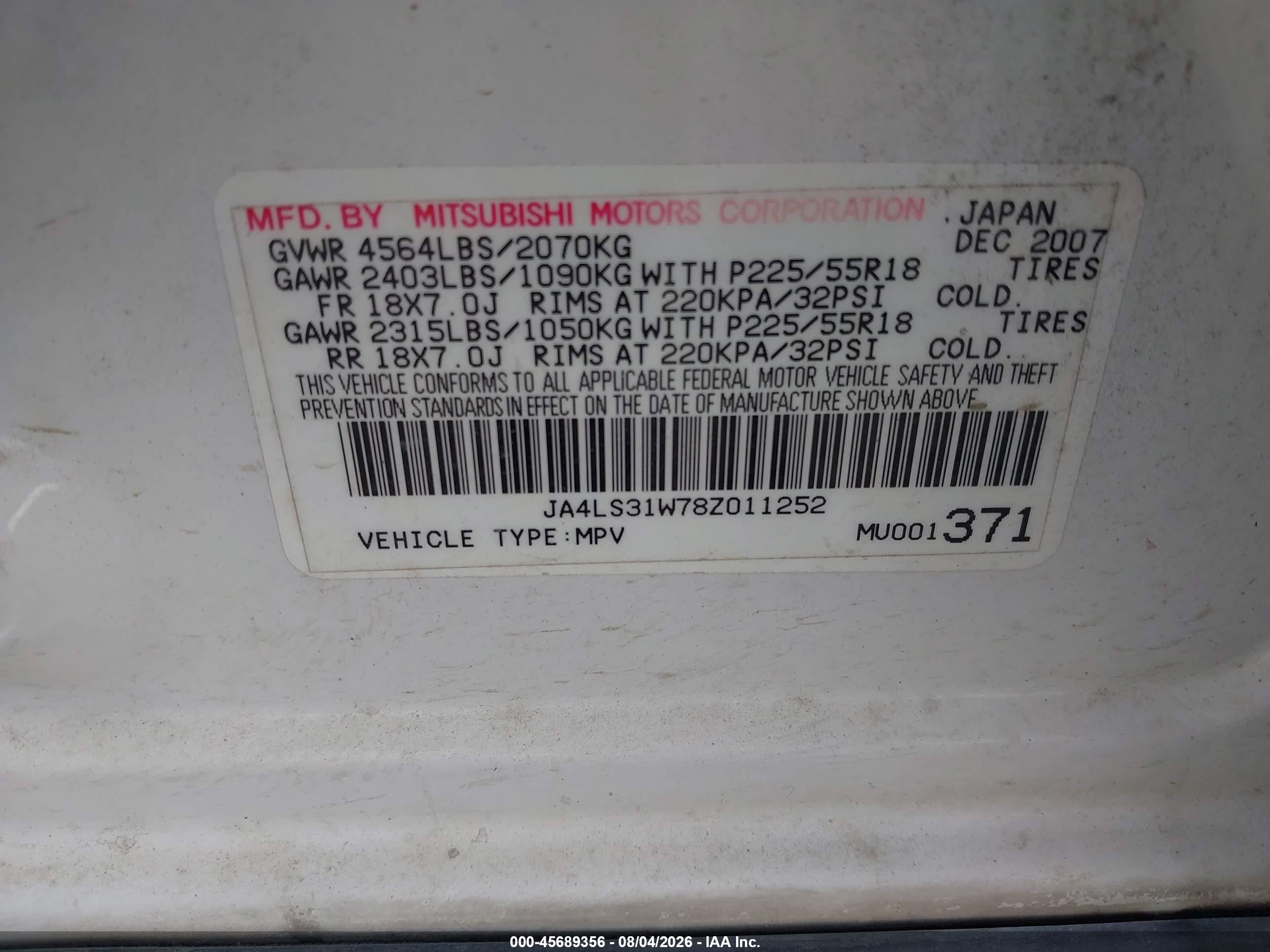 2008 Mitsubishi Outlander Se White vin: JA4LS31W78Z011252