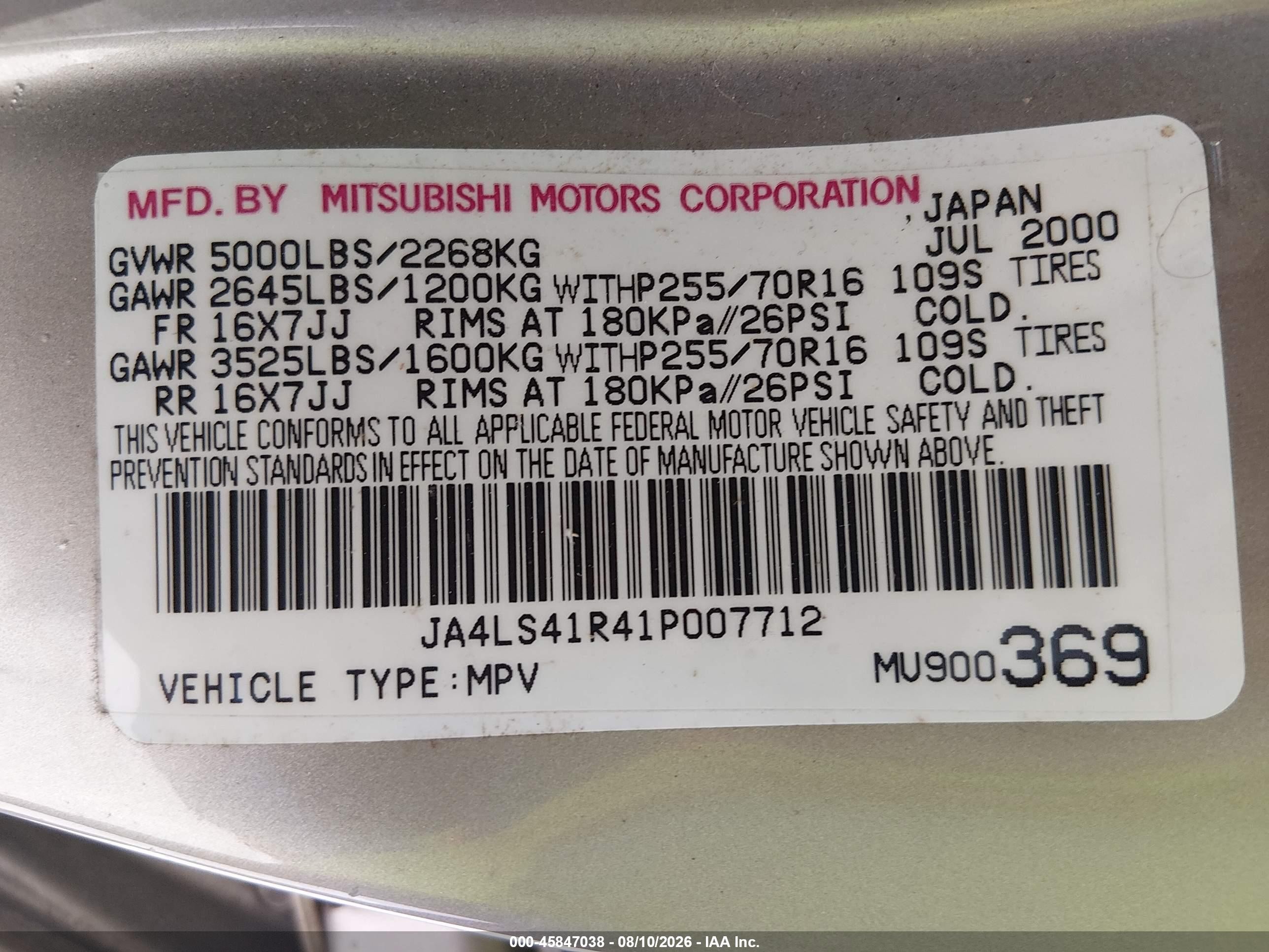 2001 Mitsubishi Montero Sport Ltd Silver vin: JA4LS41R41P007712