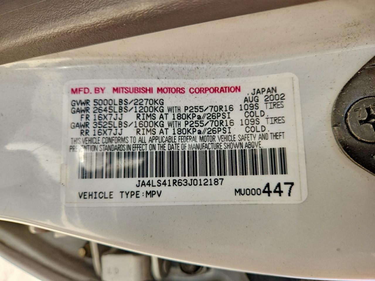 2003 Mitsubishi Montero Sport Limited White vin: JA4LS41R63J012187