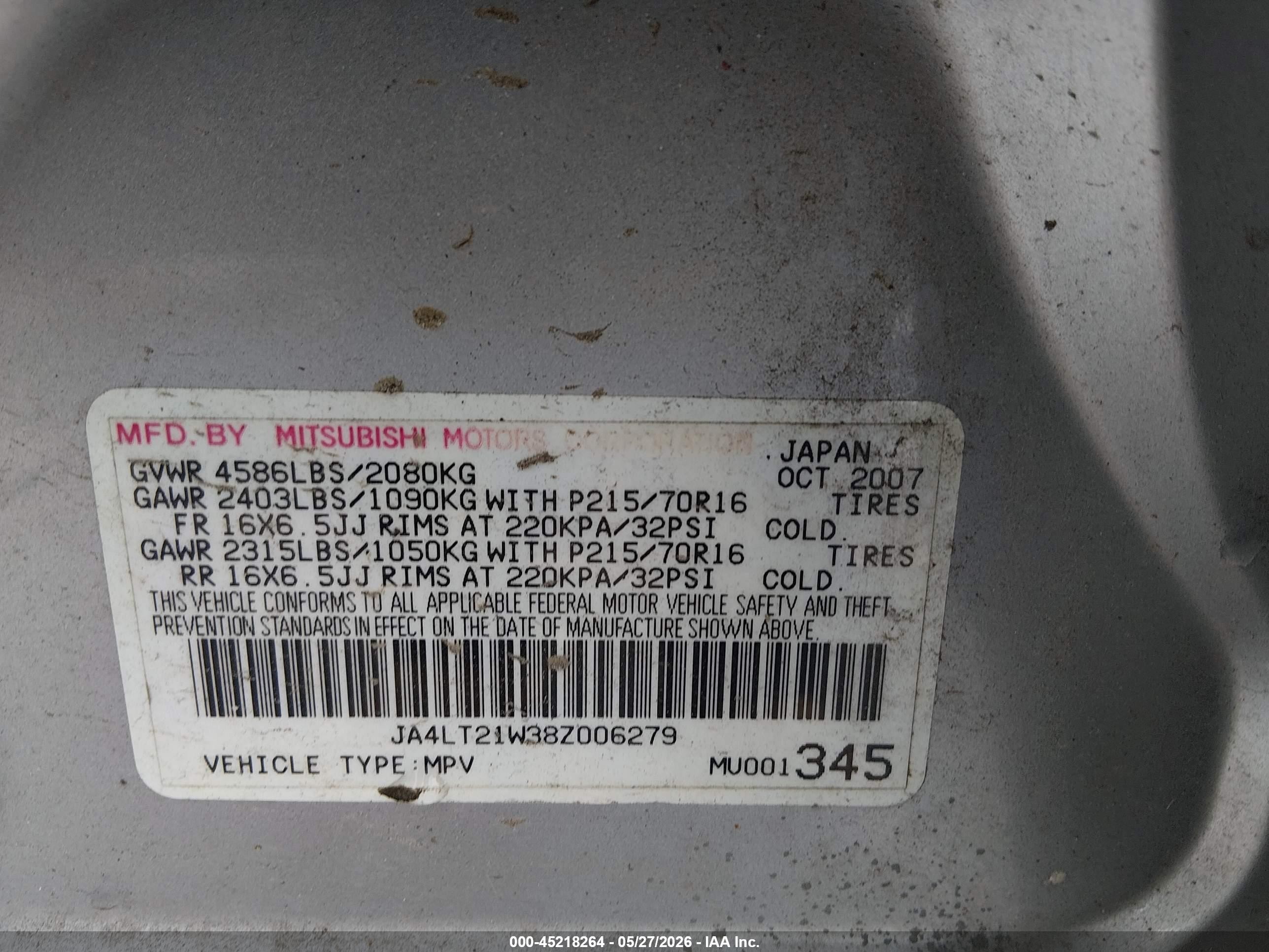 2008 Mitsubishi Outlander Es Silver vin: JA4LT21W38Z006279
