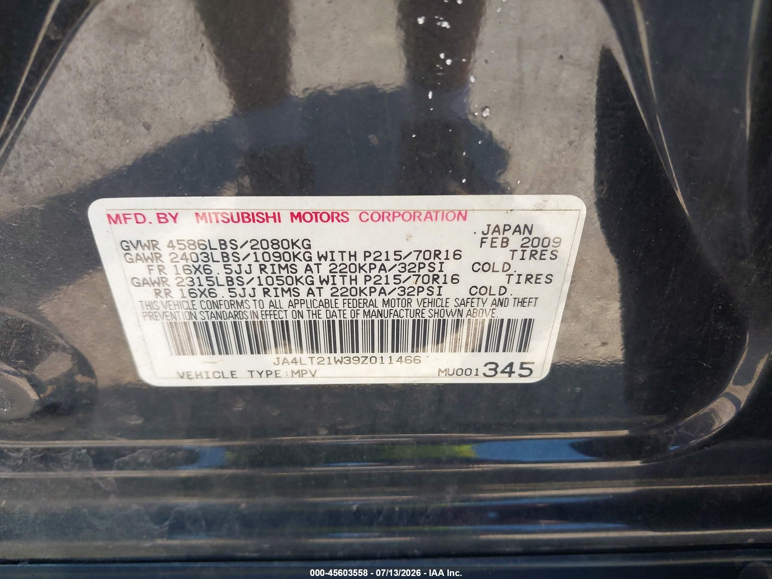 2009 Mitsubishi Outlander Es Черный vin: JA4LT21W39Z011466