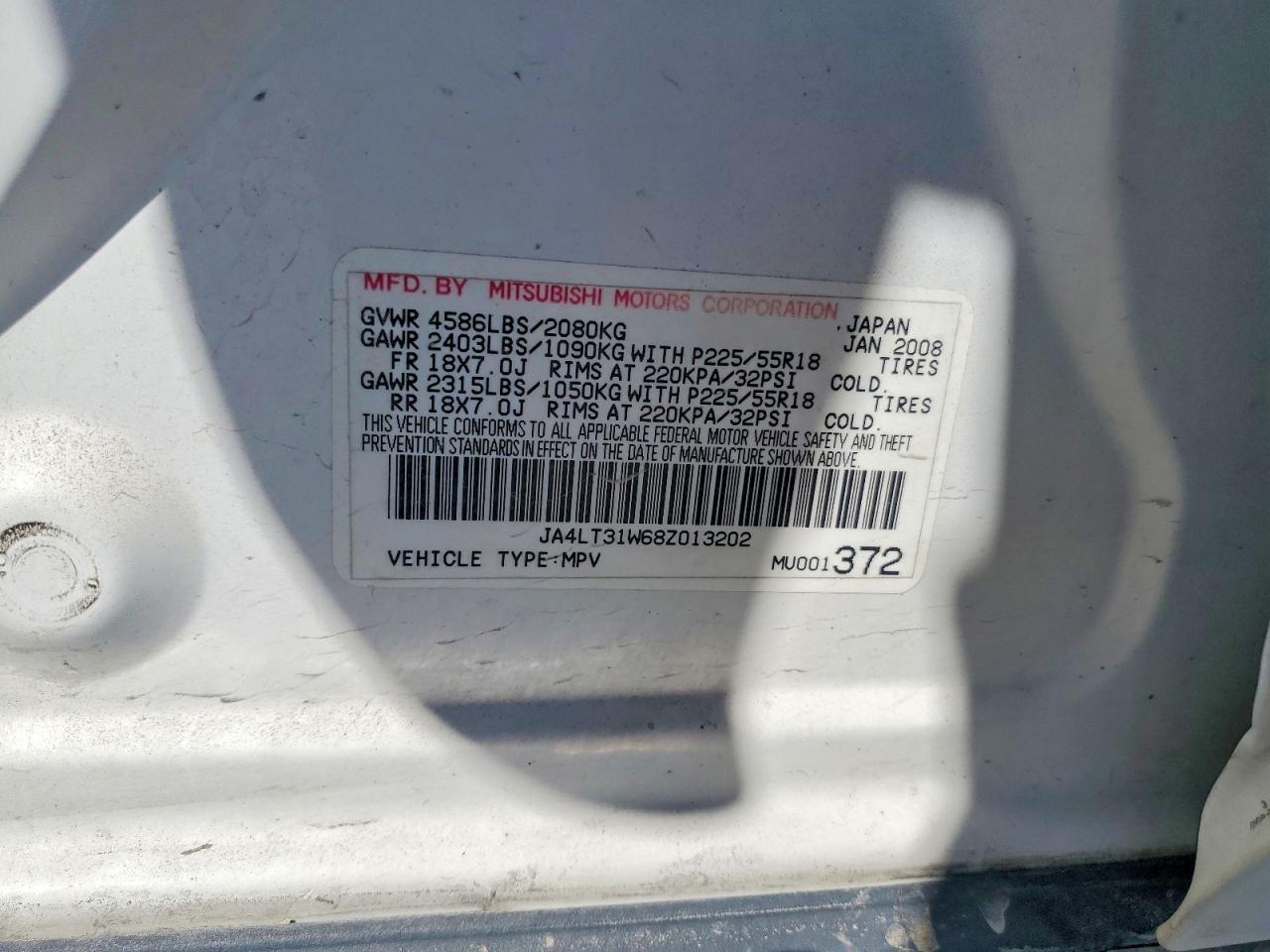 2008 Mitsubishi Outlander Se White vin: JA4LT31W68Z013202