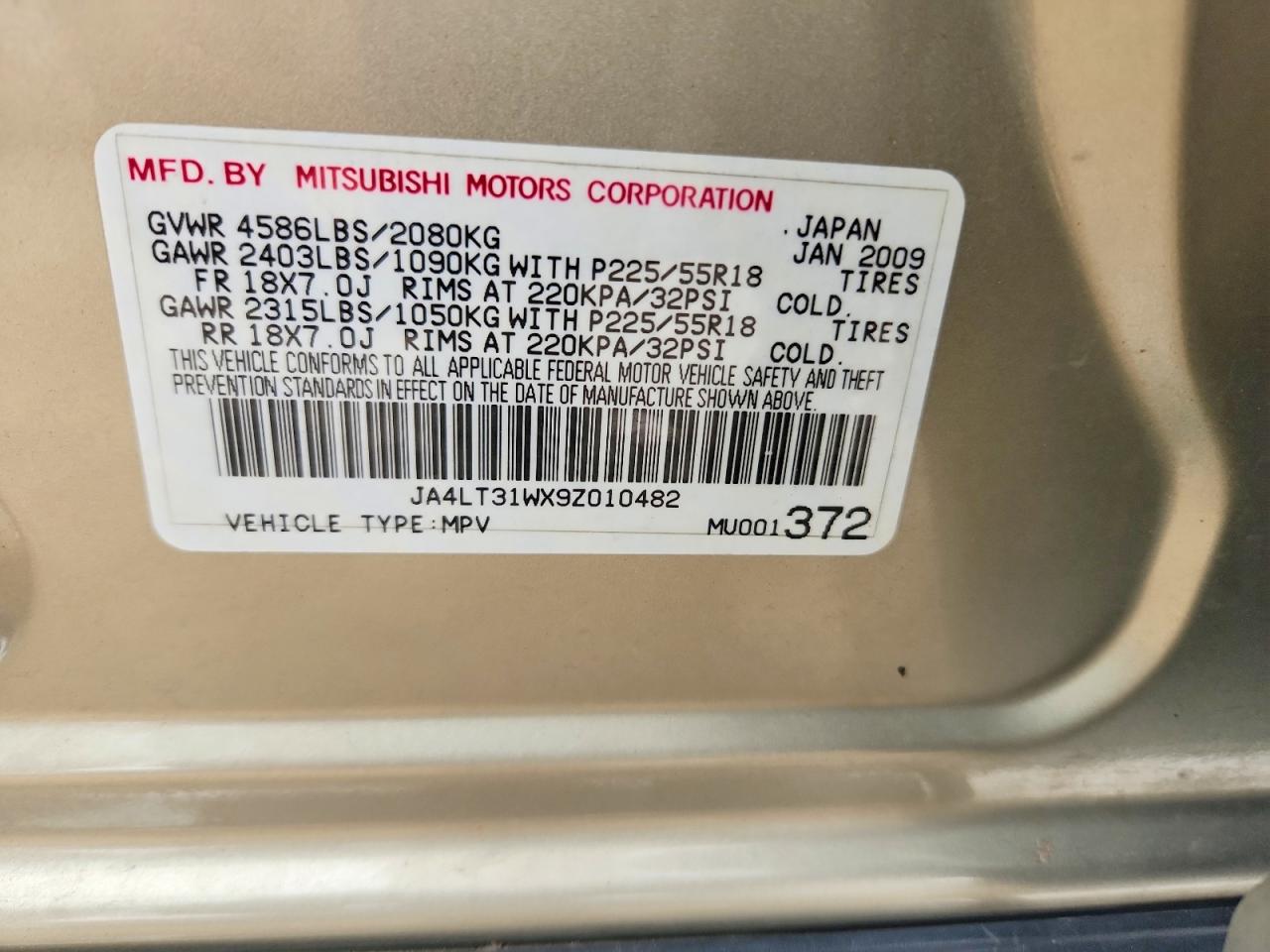 2009 Mitsubishi Outlander Se Cream vin: JA4LT31WX9Z010482