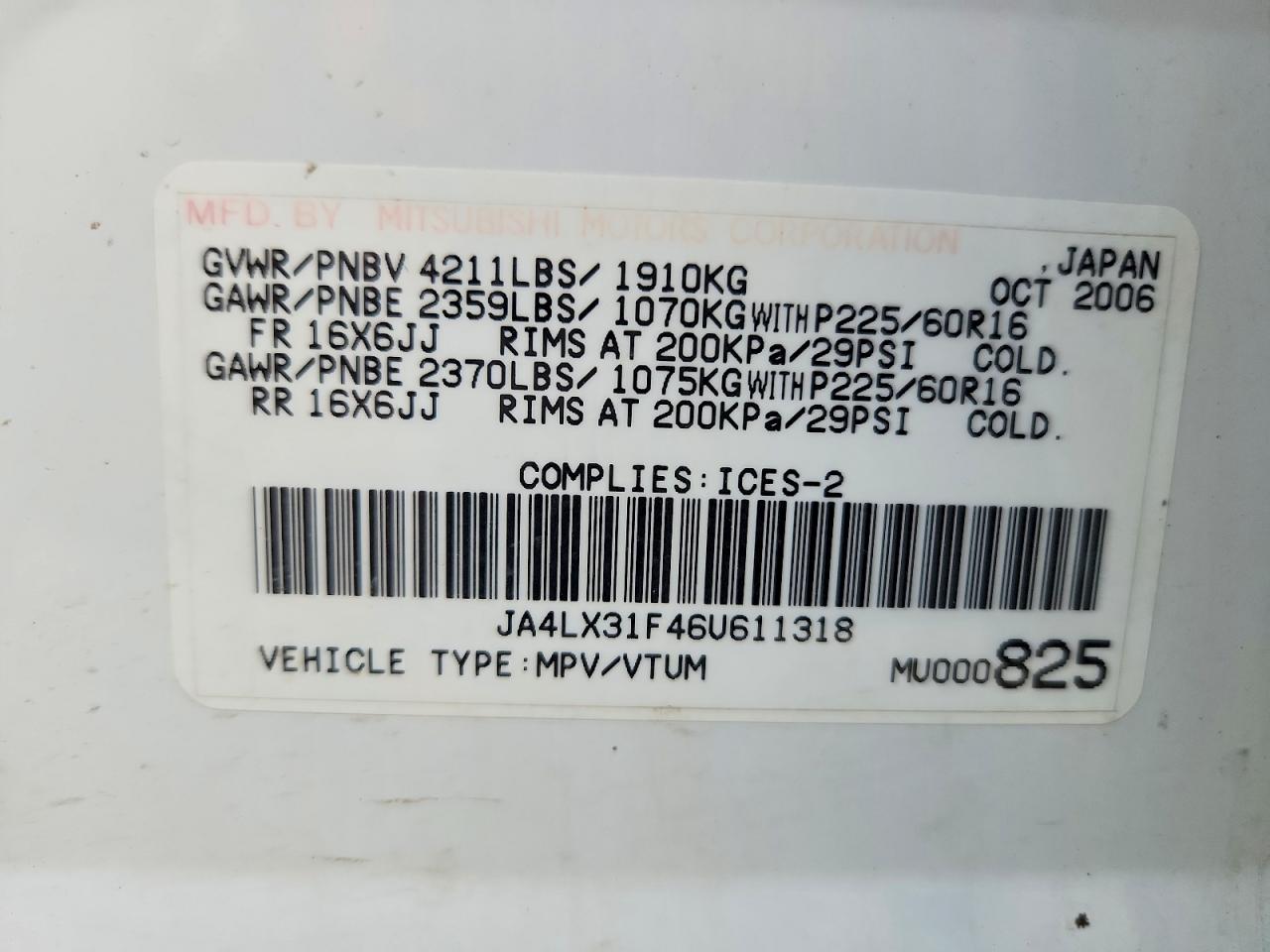 2006 Mitsubishi Outlander Ls White vin: JA4LX31F46U611318