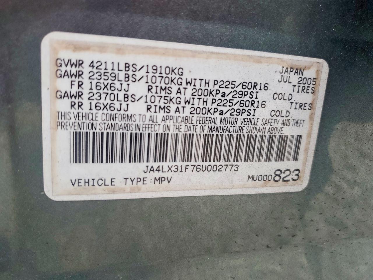 2006 Mitsubishi Outlander Ls Green vin: JA4LX31F76U002773