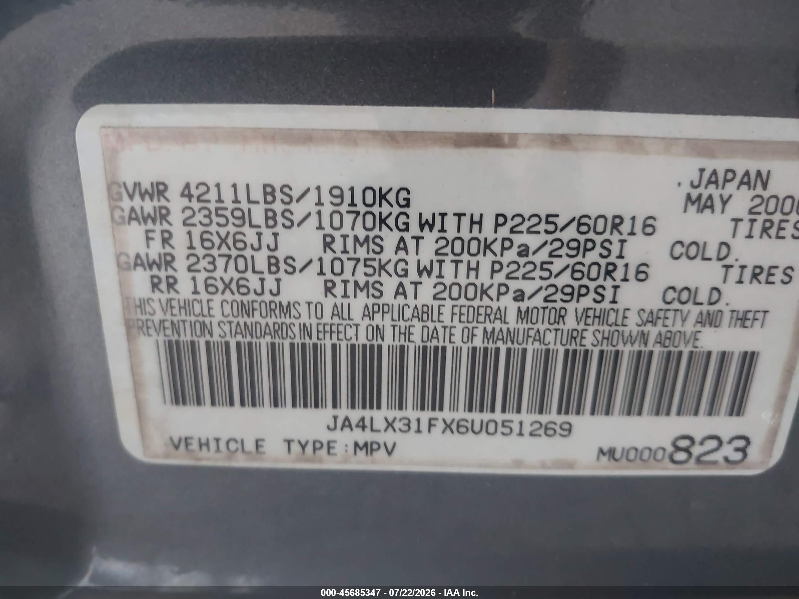2006 Mitsubishi Outlander Ls Gray vin: JA4LX31FX6U051269