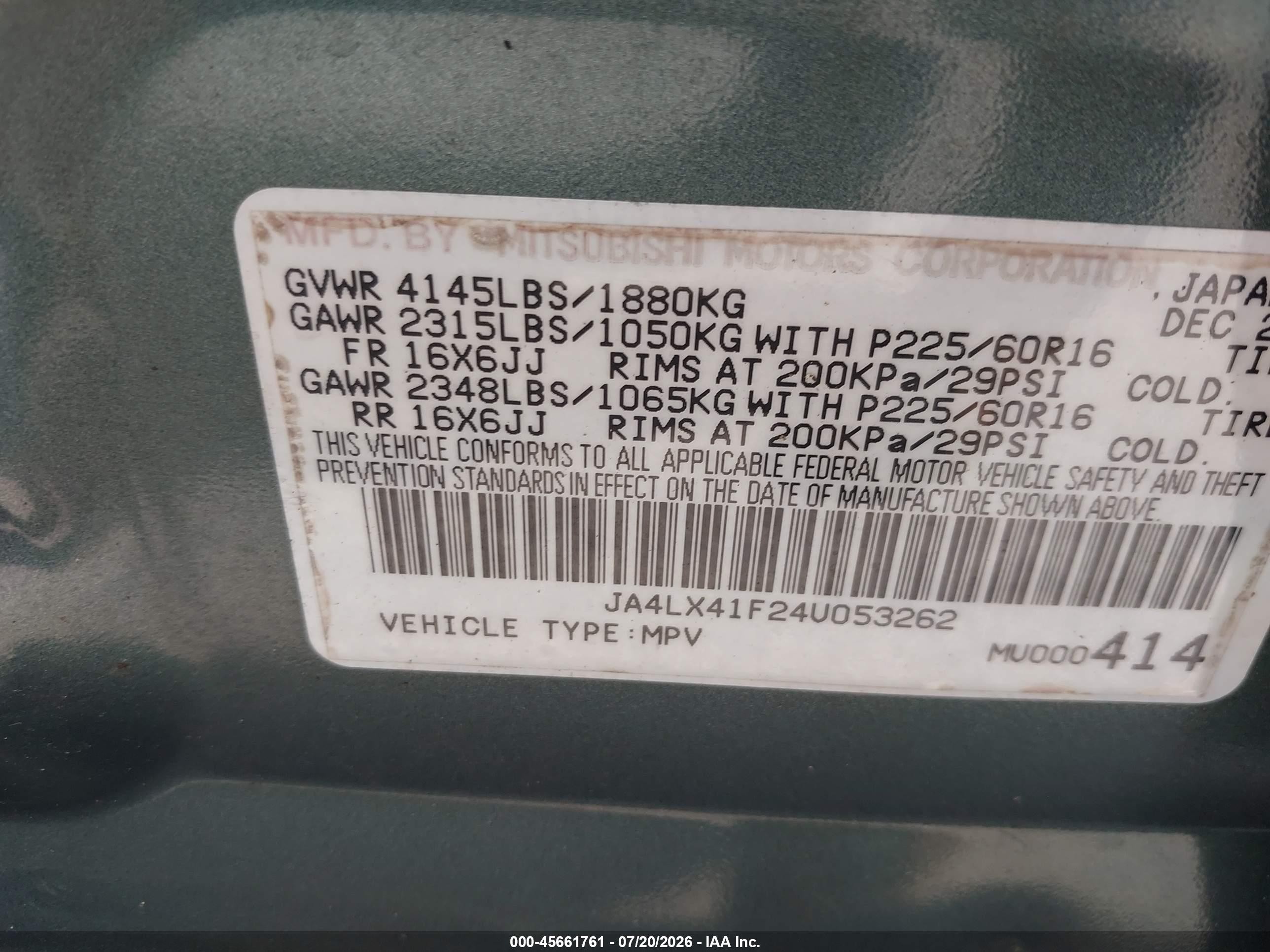 2004 Mitsubishi Outlander Xls Зеленый vin: JA4LX41F24U053262