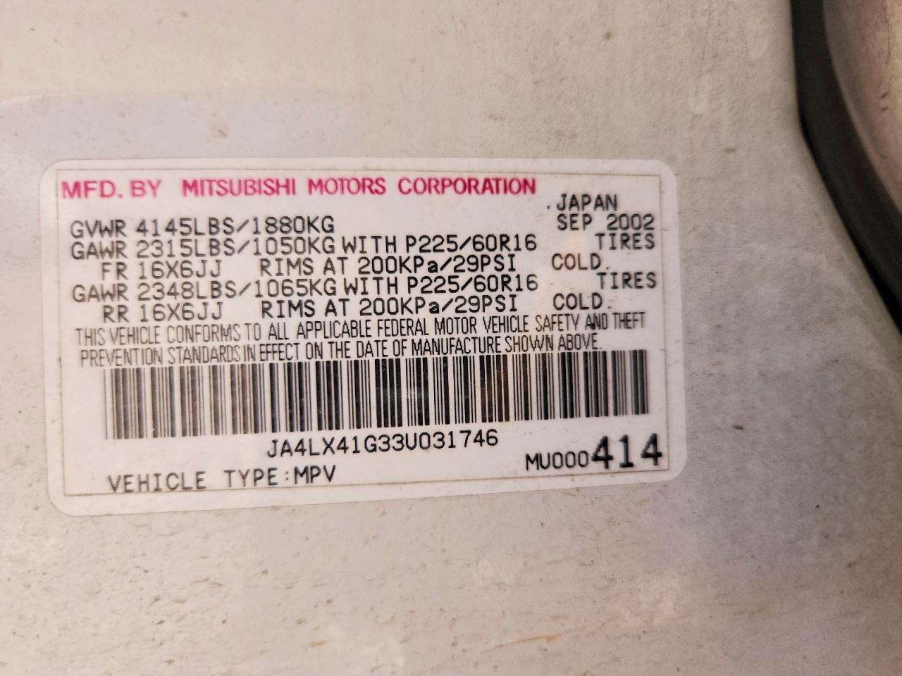 2003 Mitsubishi Outlander Xls White vin: JA4LX41G33U031746
