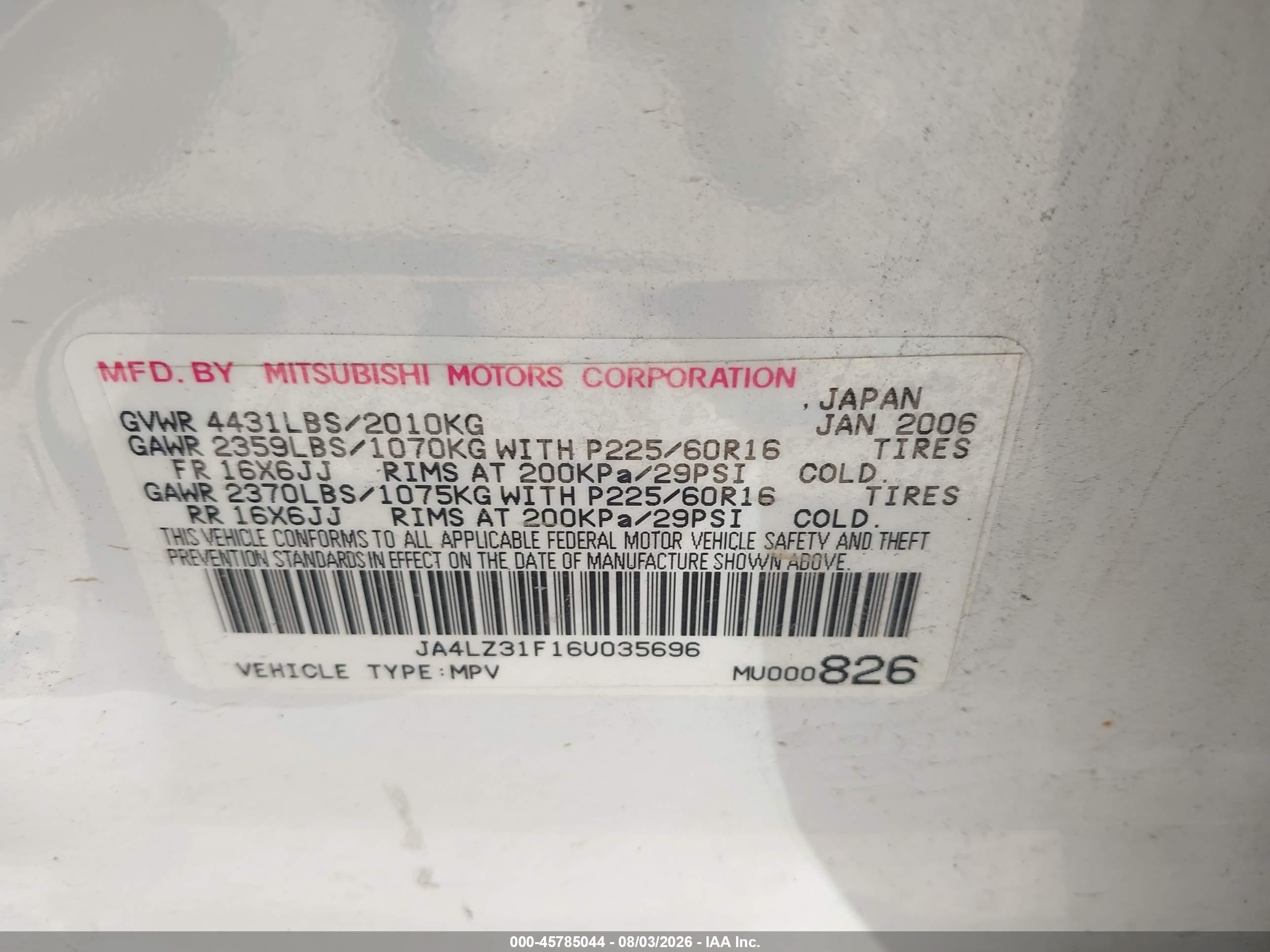 2006 Mitsubishi Outlander Ls White vin: JA4LZ31F16U035696