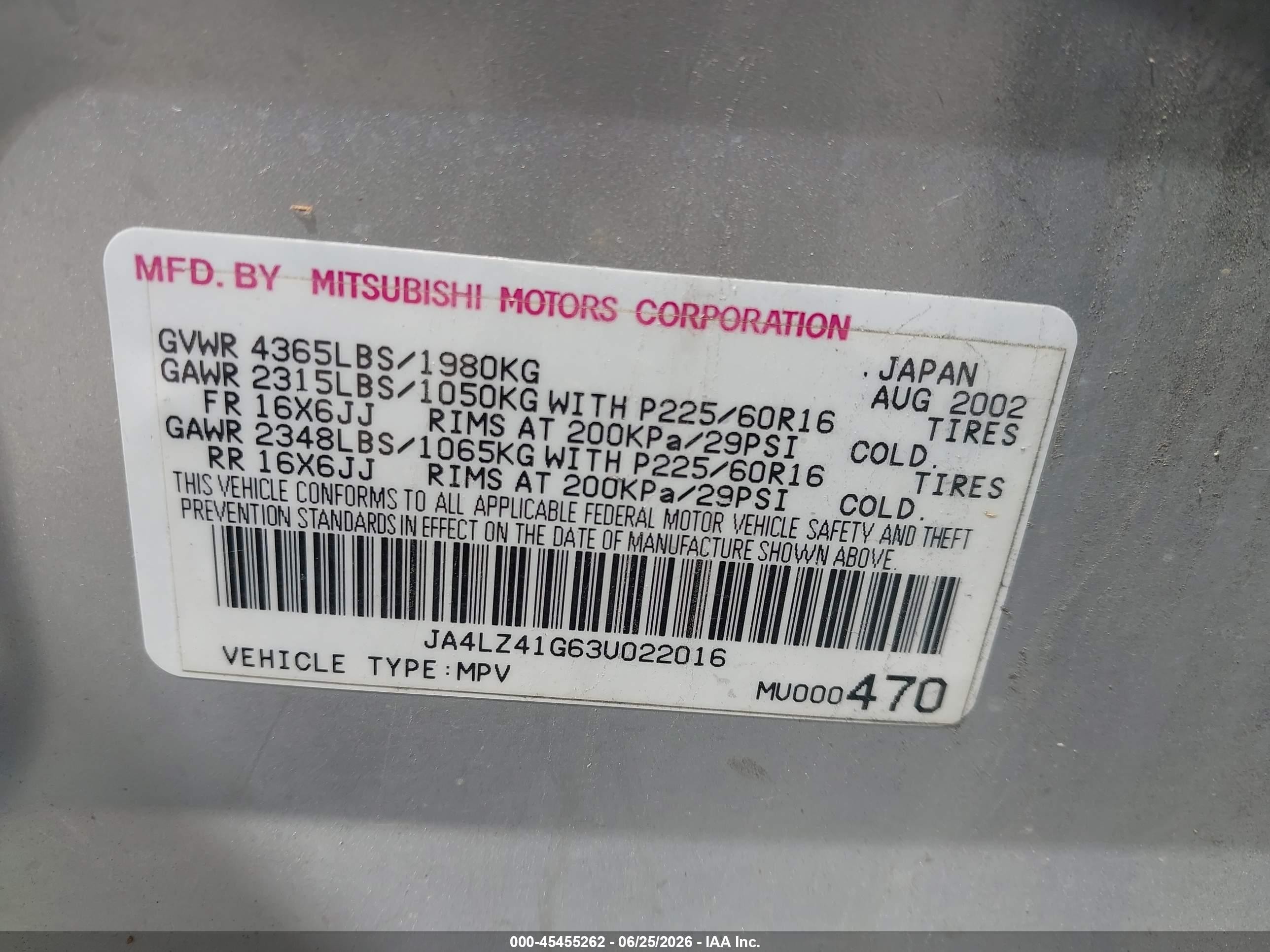 2003 Mitsubishi Outlander Xls Silver vin: JA4LZ41G63U022016