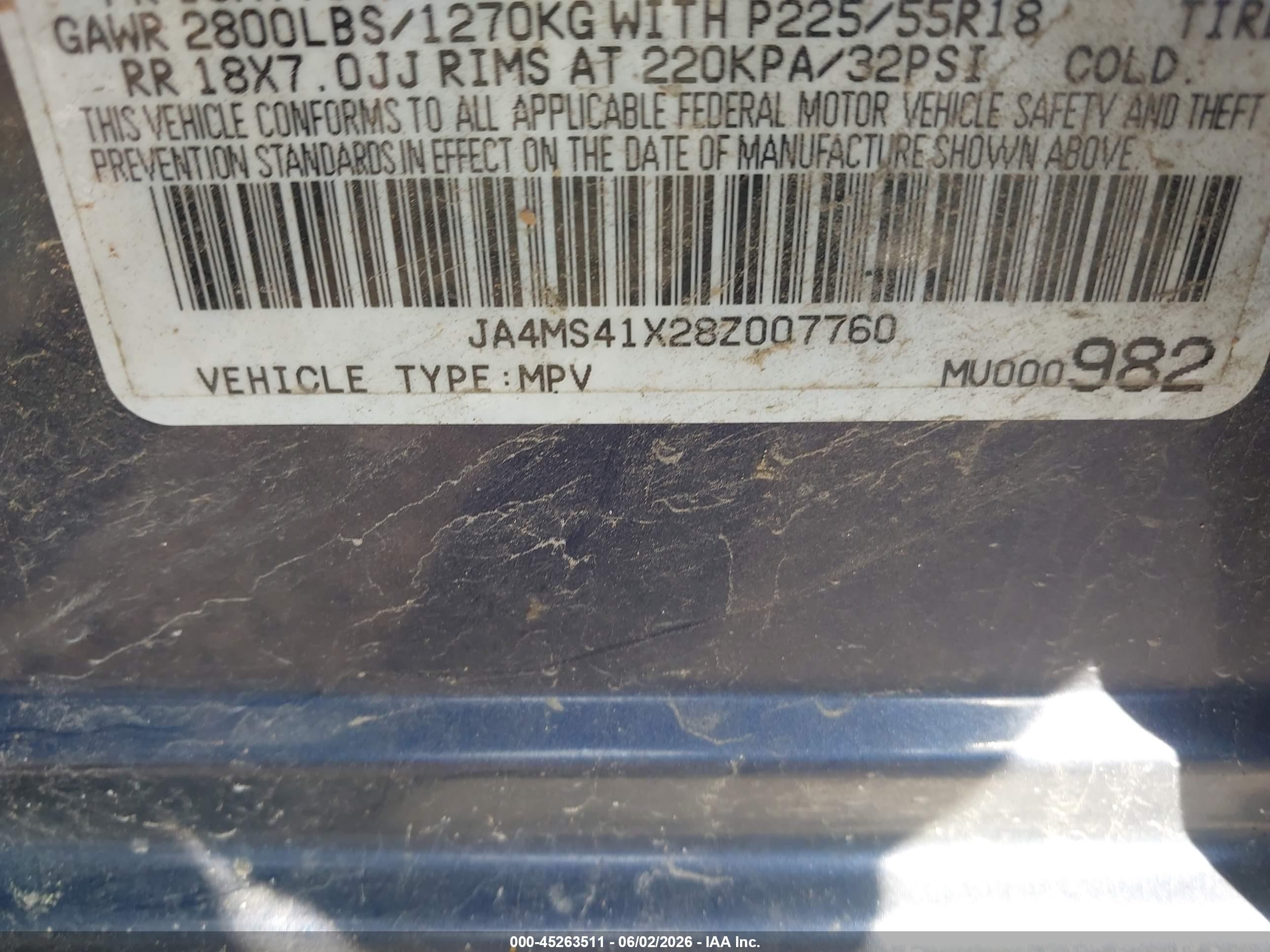 2008 Mitsubishi Outlander Xls Синий vin: JA4MS41X28Z007760