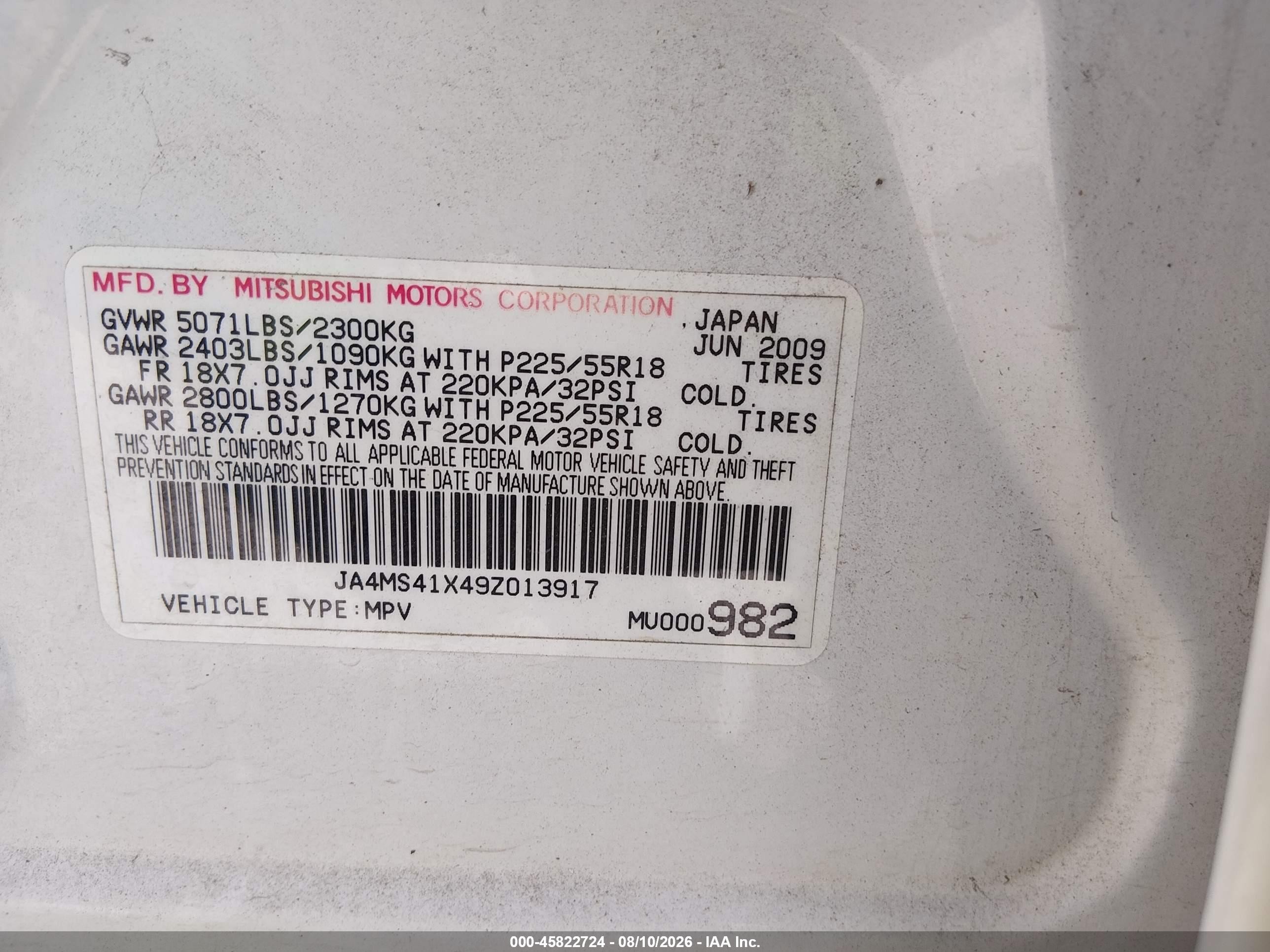 2009 Mitsubishi Outlander Xls White vin: JA4MS41X49Z013917