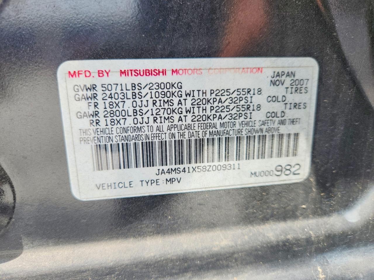 2008 Mitsubishi Outlander Xls Black vin: JA4MS41X58Z009311