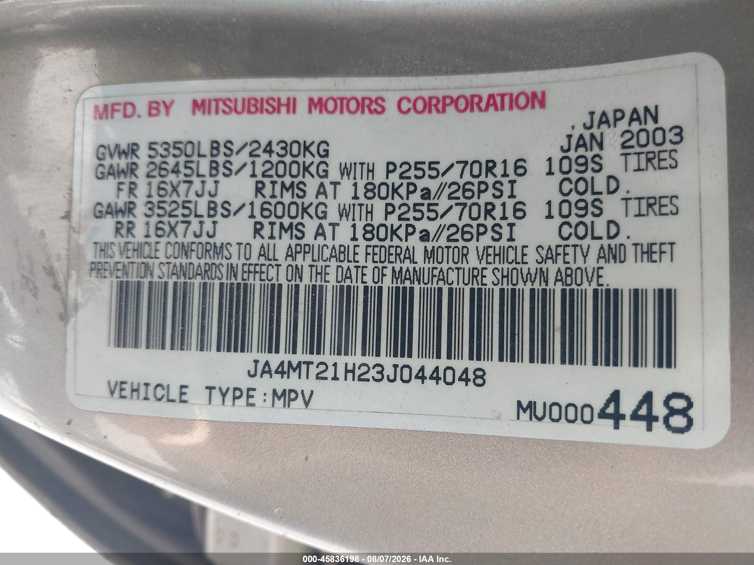 2003 Mitsubishi Montero Sport Es/ls Gold vin: JA4MT21H23J044048