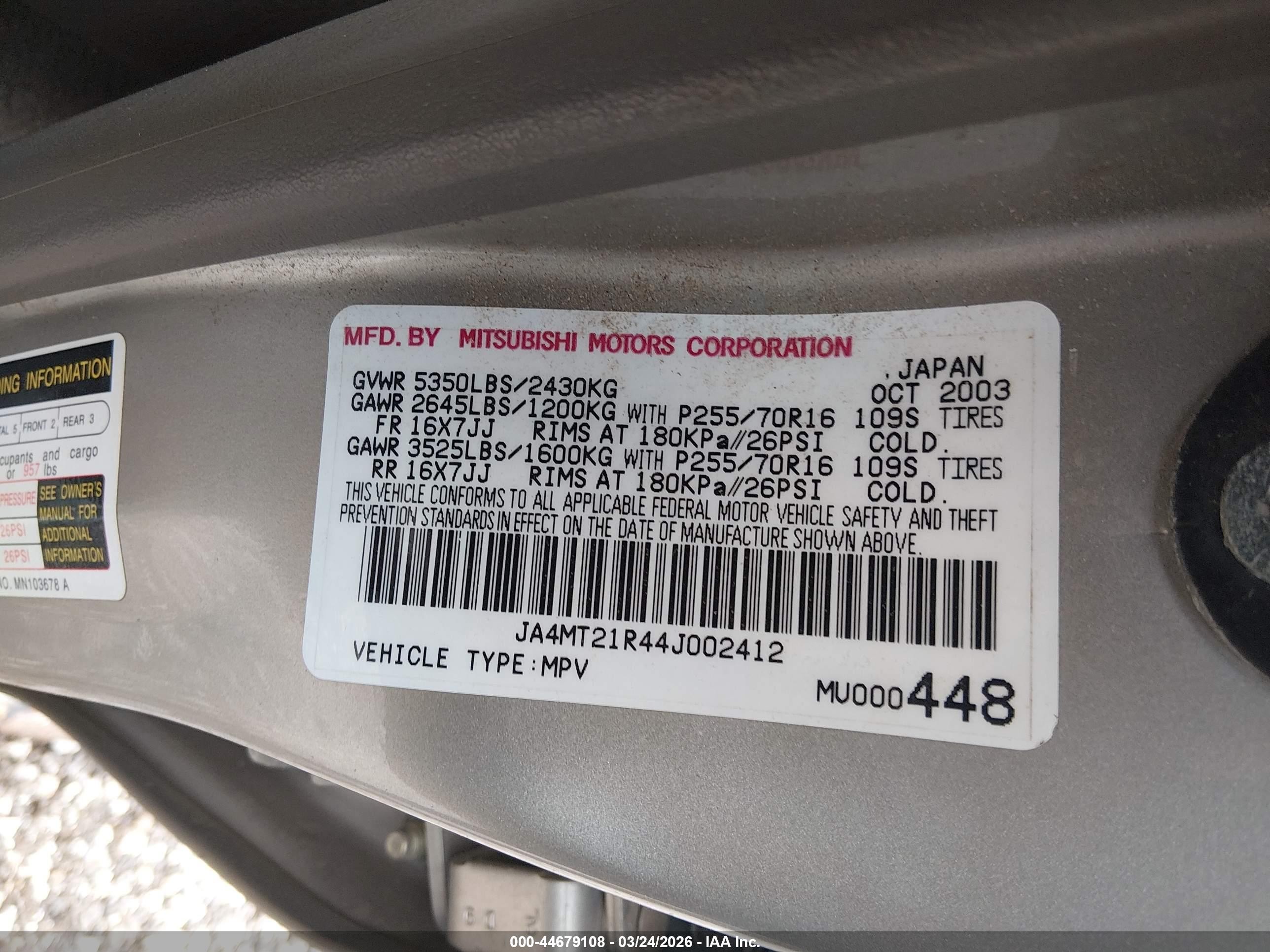 2004 Mitsubishi Montero Sport Ls Gold vin: JA4MT21R44J002412