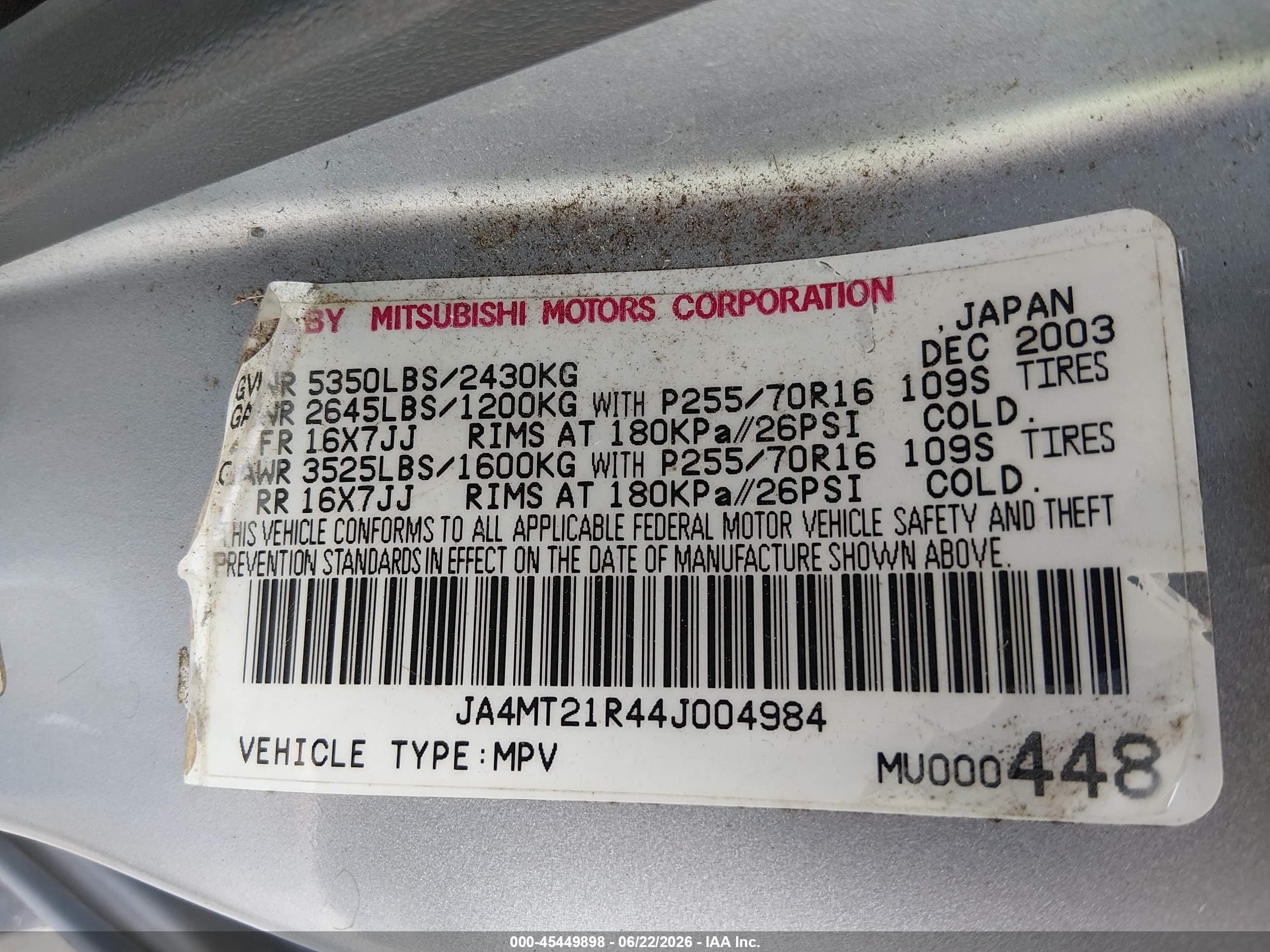 2004 Mitsubishi Montero Sport Ls Gray vin: JA4MT21R44J004984