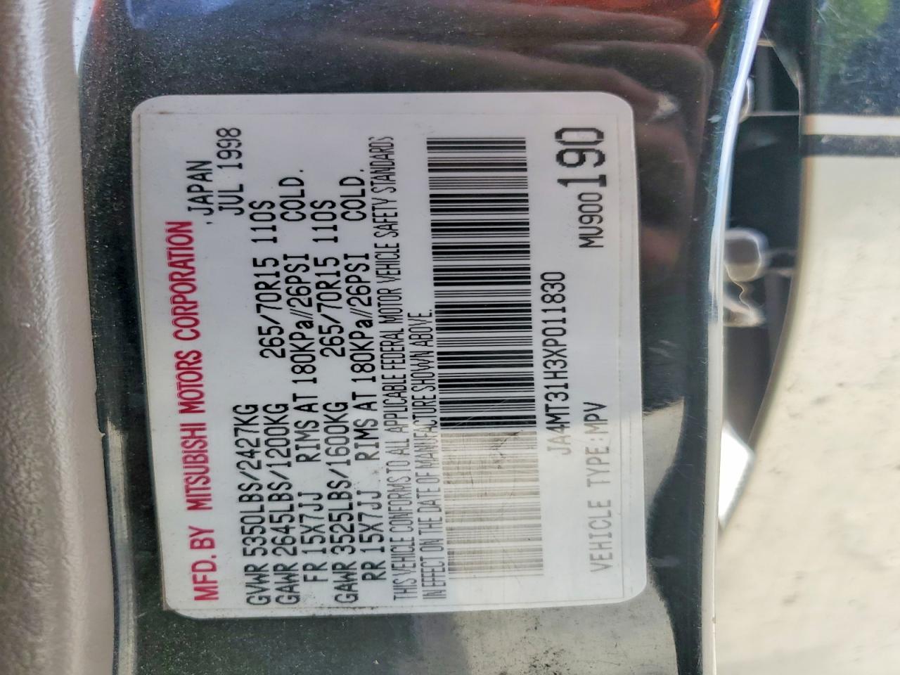 1999 Mitsubishi Montero Sport Ls Black vin: JA4MT31H3XP011830