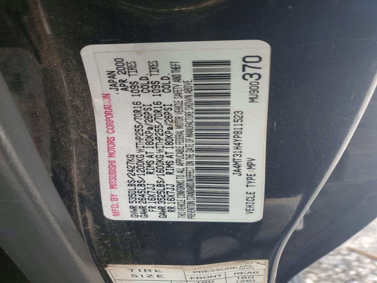 2000 Mitsubishi Montero Sport Ls Black vin: JA4MT31H4YP811523
