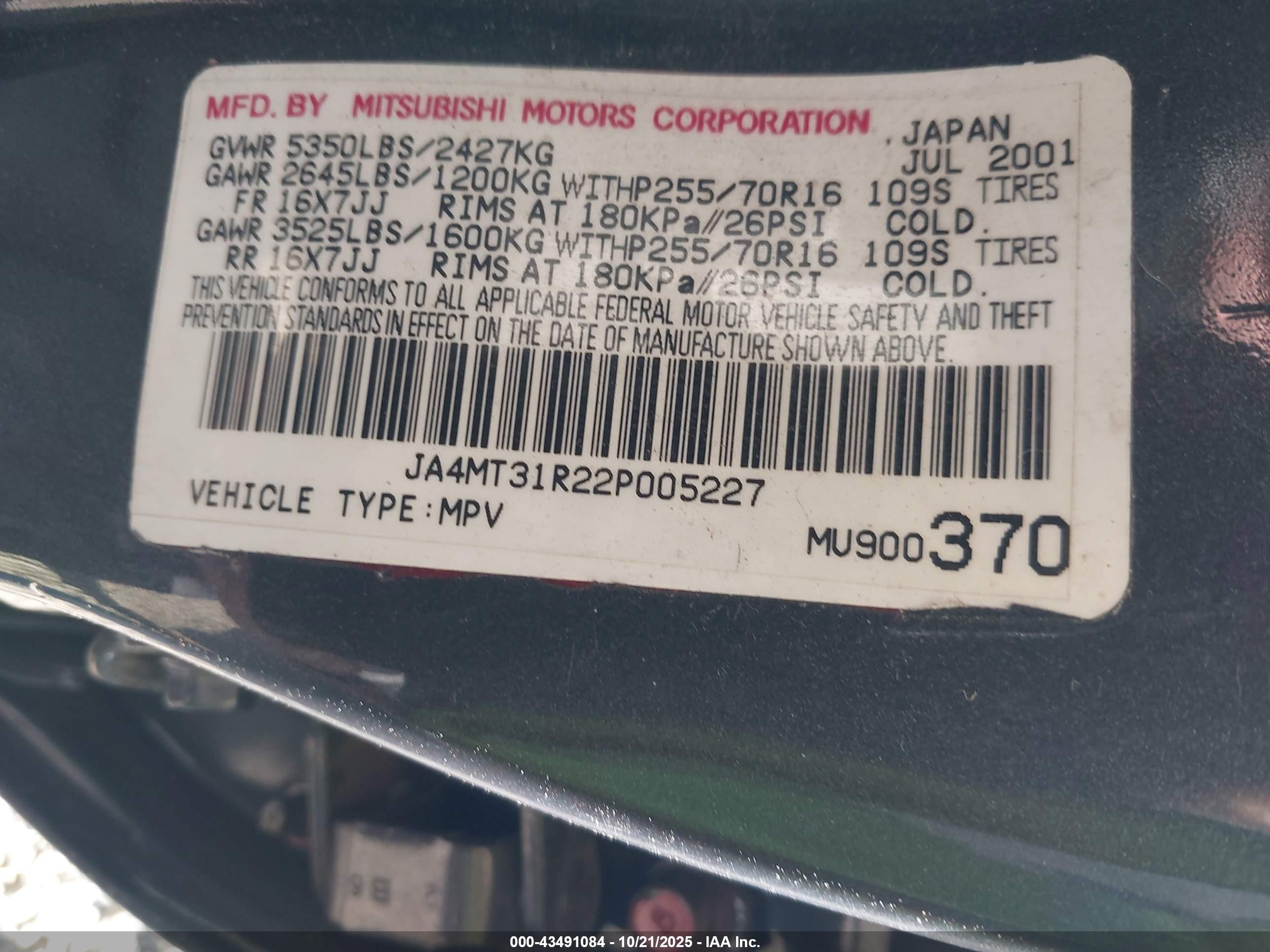 2002 Mitsubishi Montero Sport Xls Gray vin: JA4MT31R22P005227