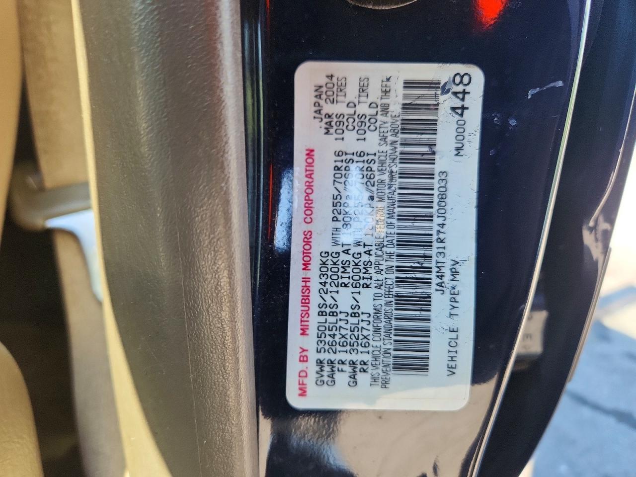 2004 Mitsubishi Montero Sport Xls Blue vin: JA4MT31R74J008033